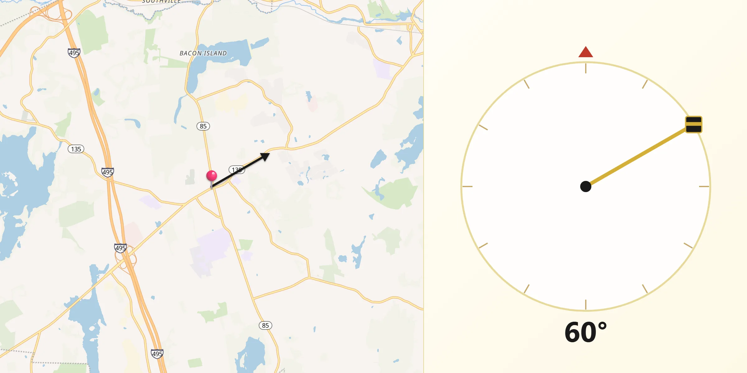 Qibla Direction from Hopkinton