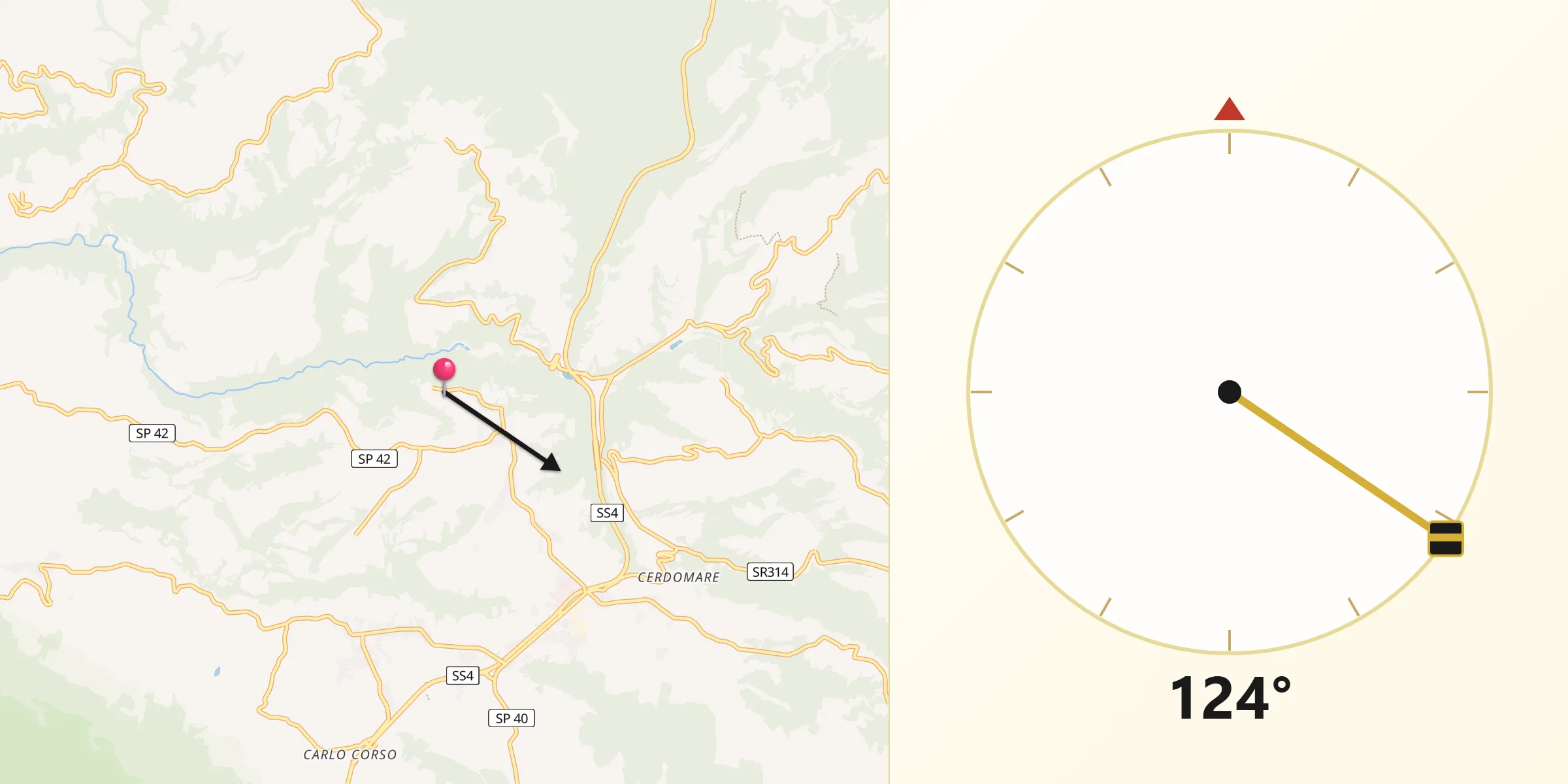 Direzione della Qibla da Frasso Sabino