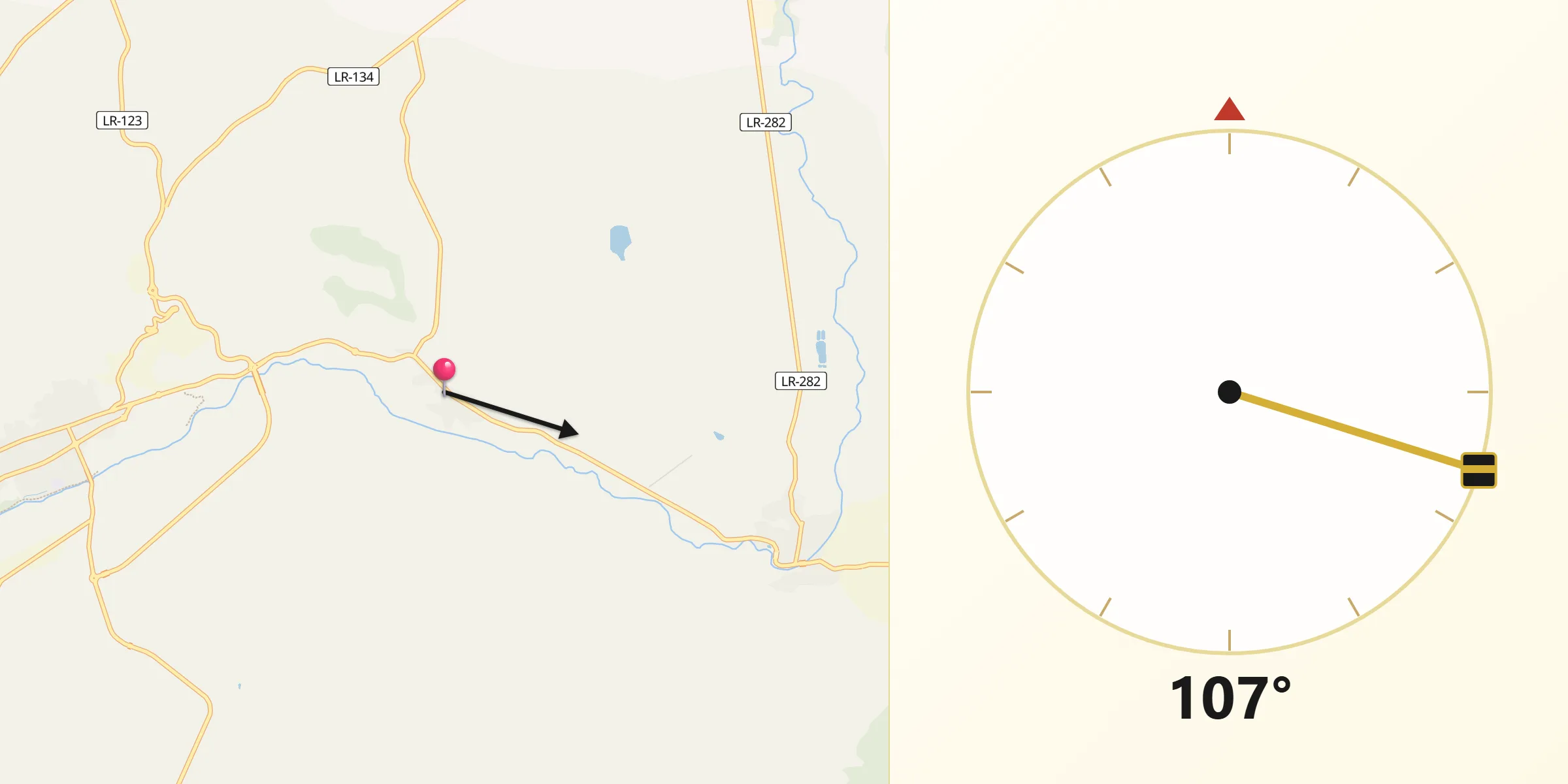 Dirección de la Qibla desde Quel