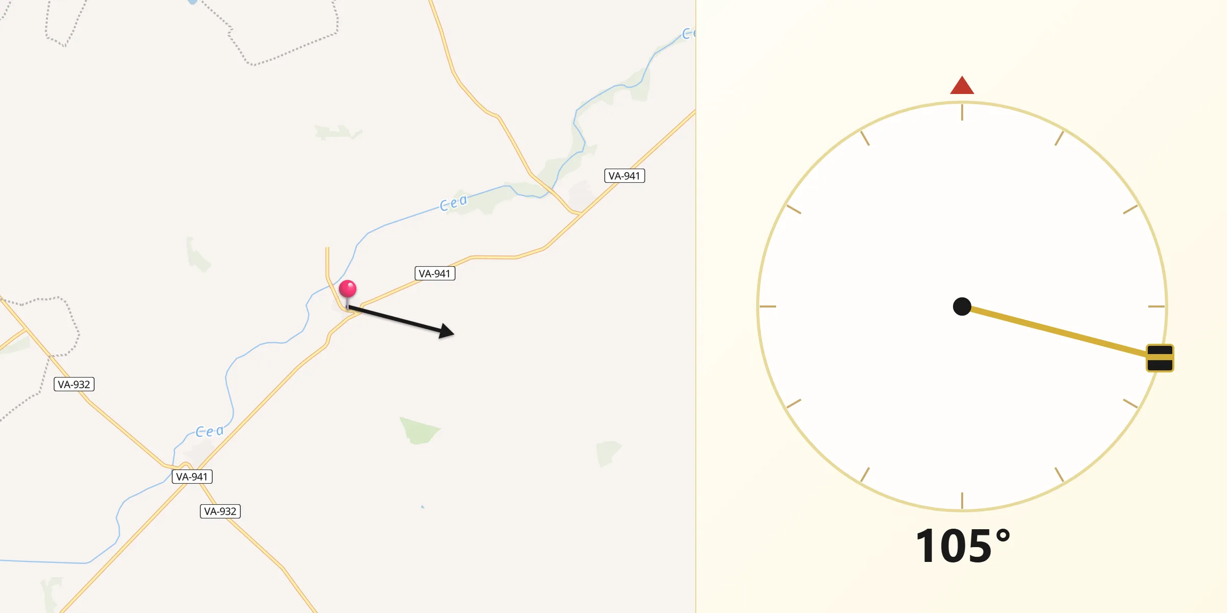 Dirección de la Qibla desde Monasterio de Vega