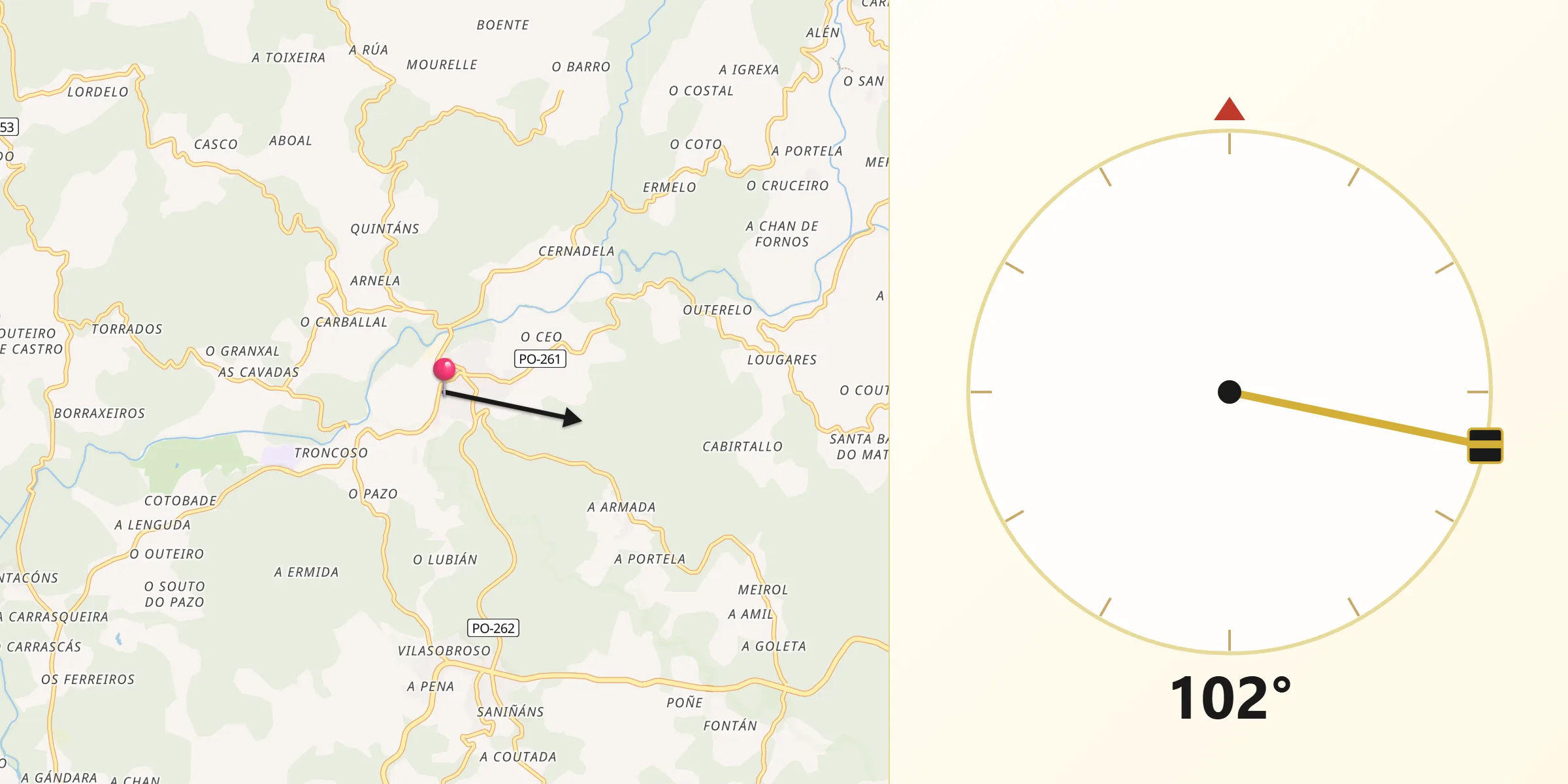 Dirección de la Qibla desde Mondariz