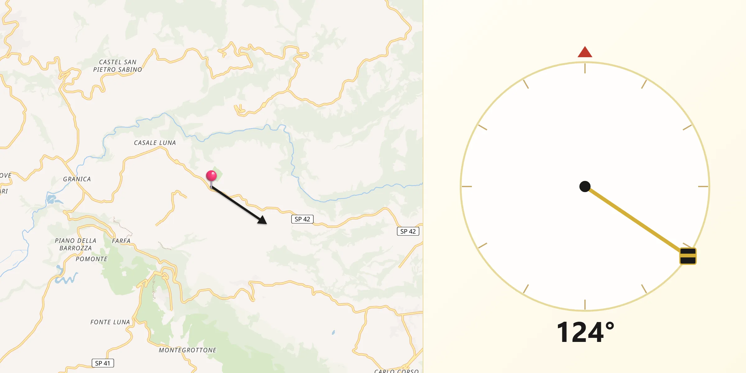 Direzione della Qibla da Castelnuovo di Farfa