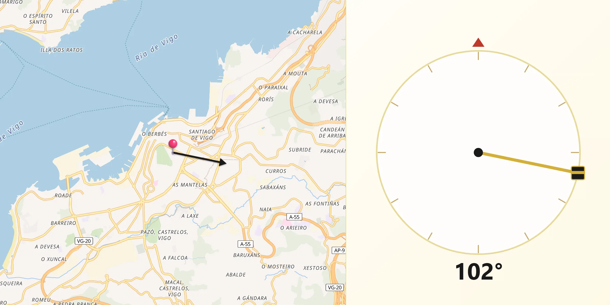 Direção da Qibla a partir de Vigo