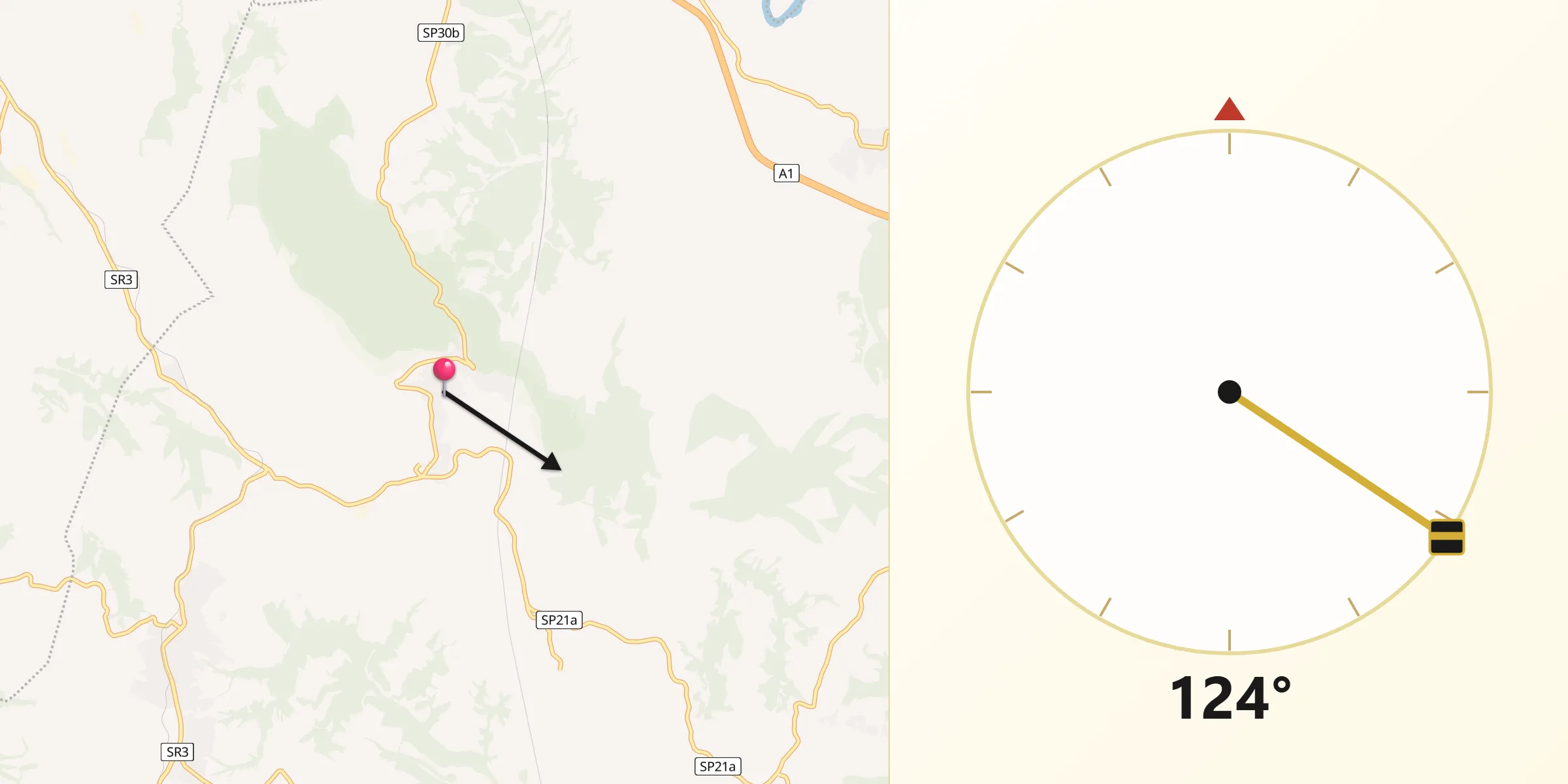 Direzione della Qibla da Sant'Oreste