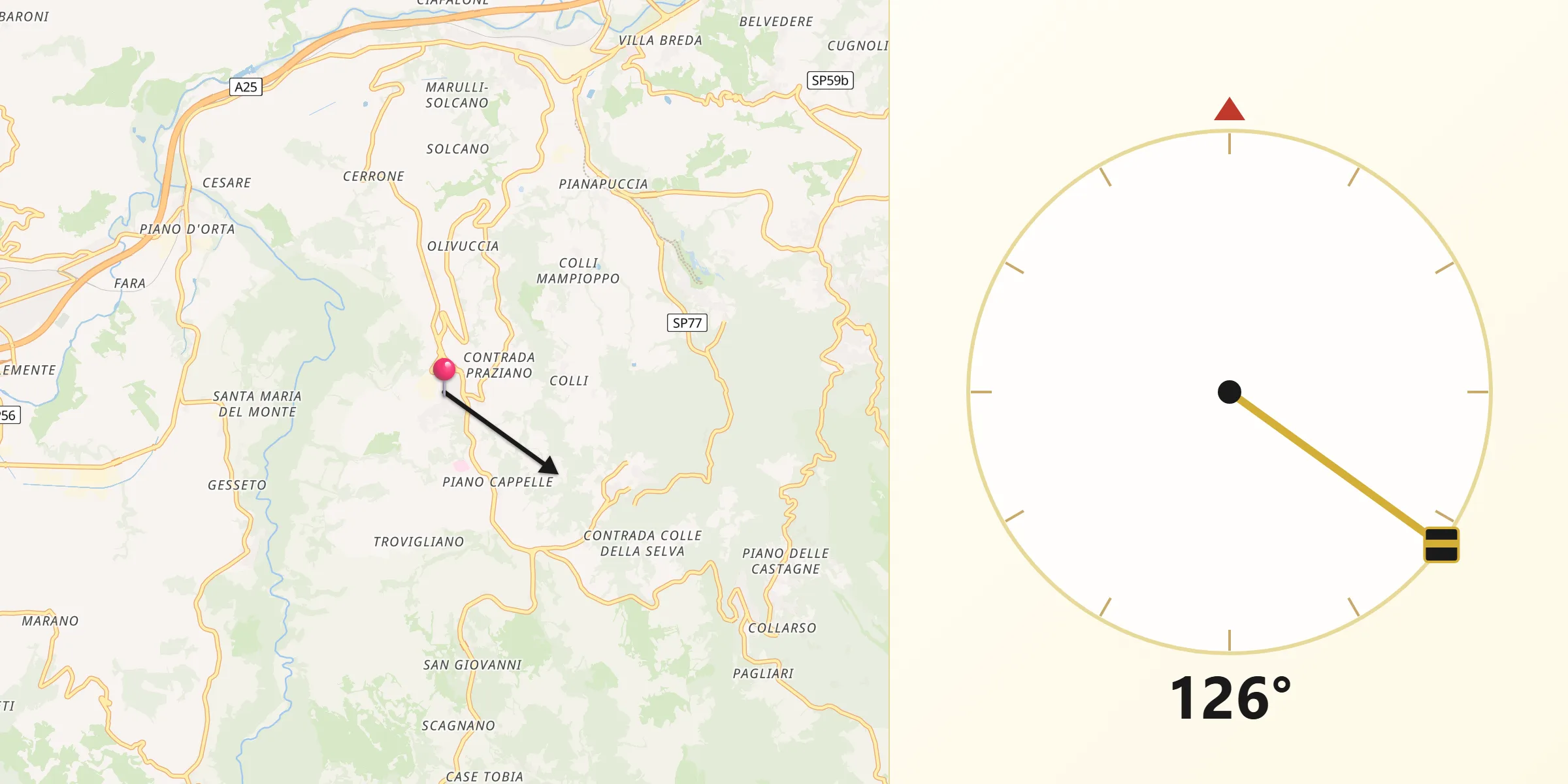 Direzione della Qibla da San Valentino in Abruzzo Citeriore