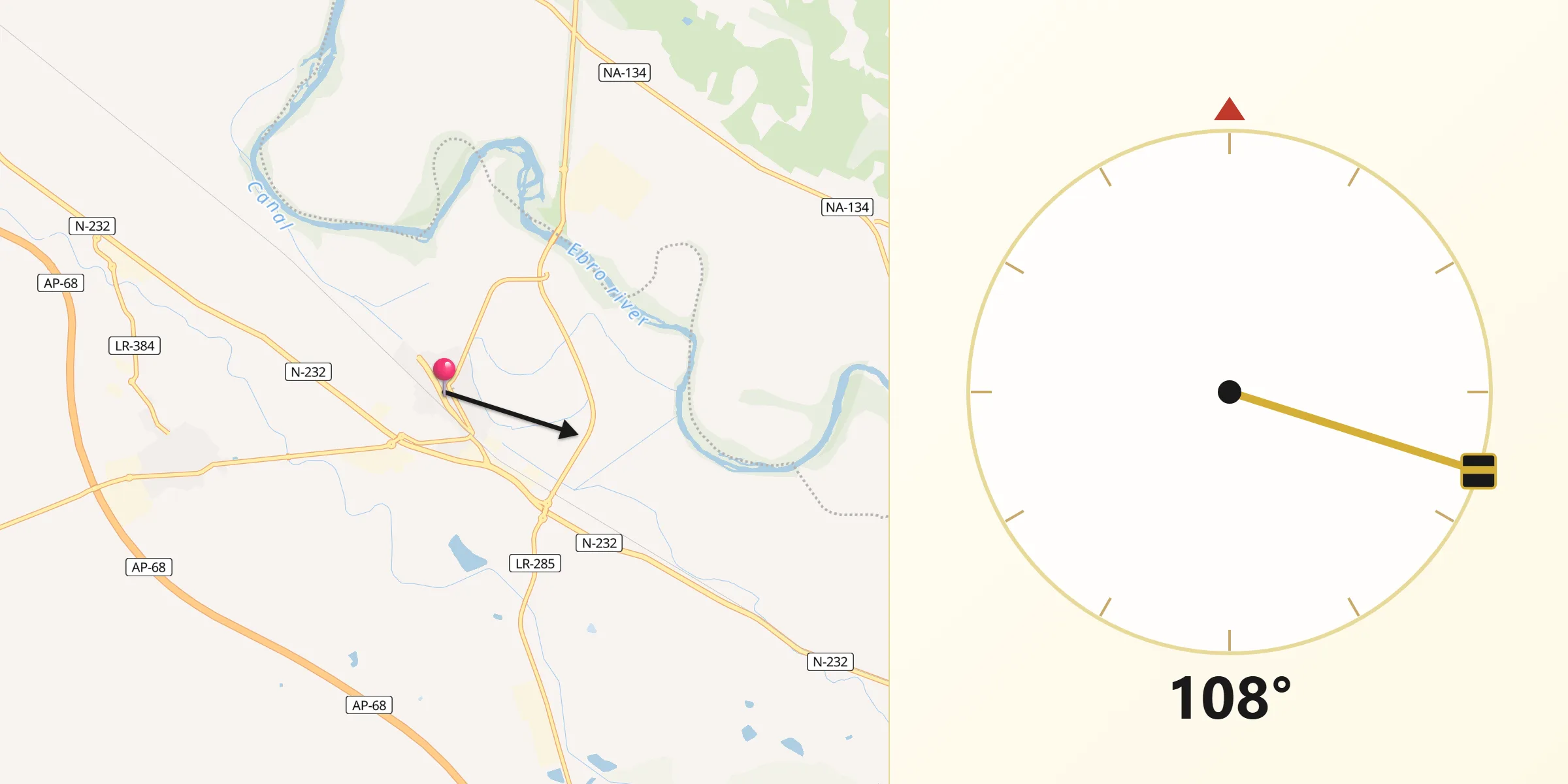 Dirección de la Qibla desde Rincón de Soto