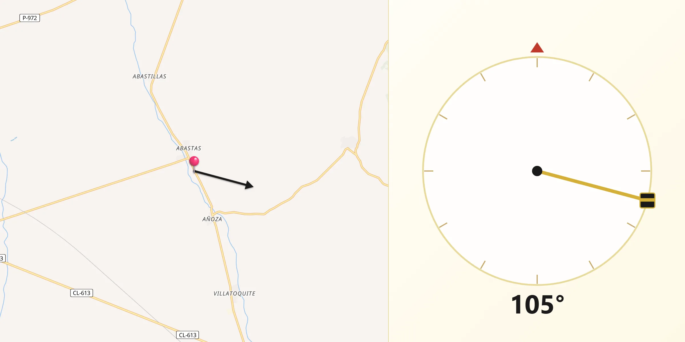 Dirección de la Qibla desde Valle del Retortillo