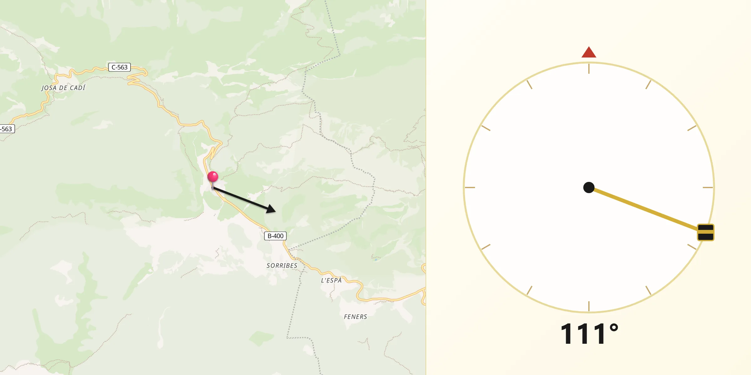 Dirección de la Qibla desde Gósol