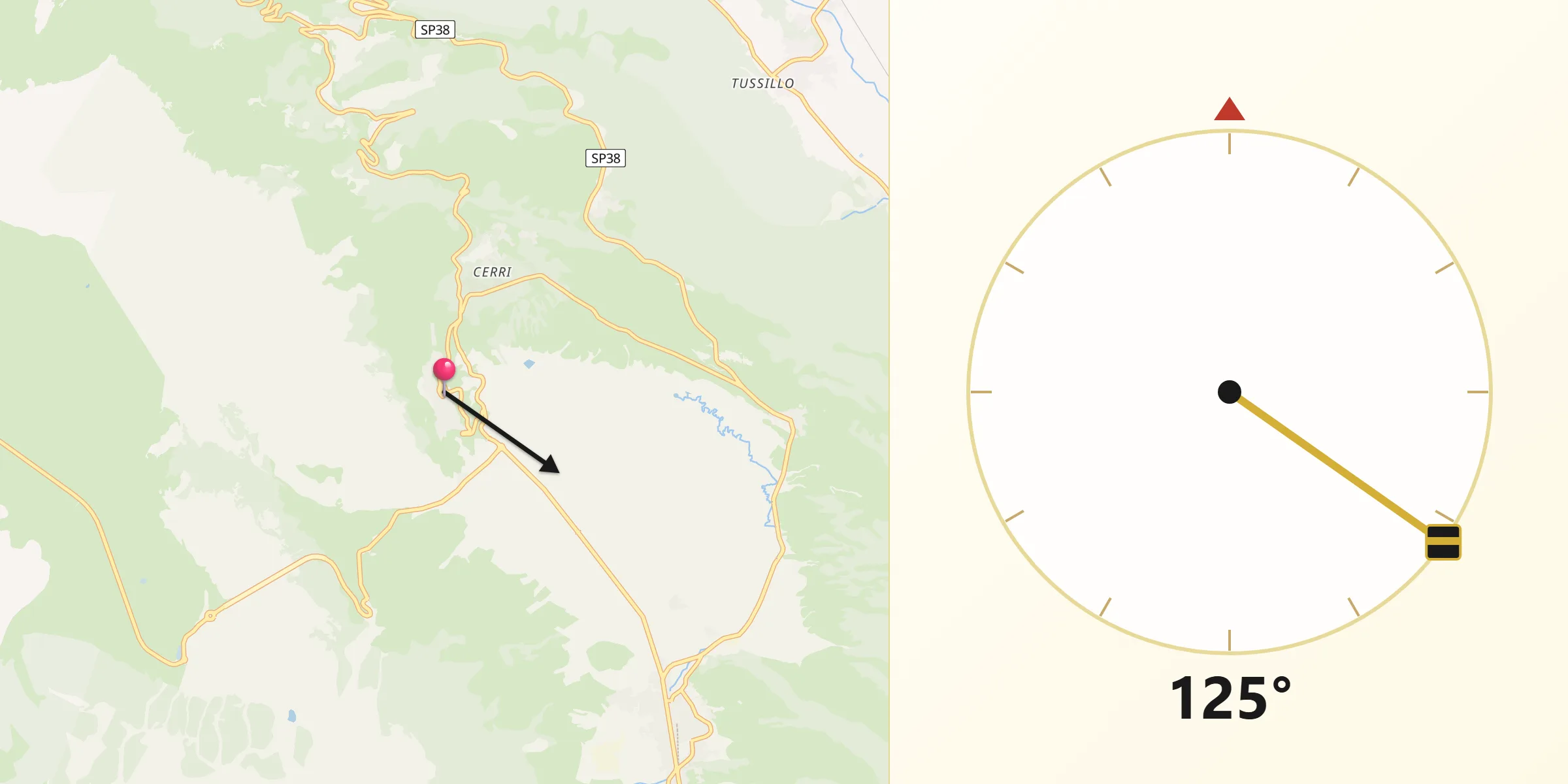 Direzione della Qibla da Rocca di Cambio
