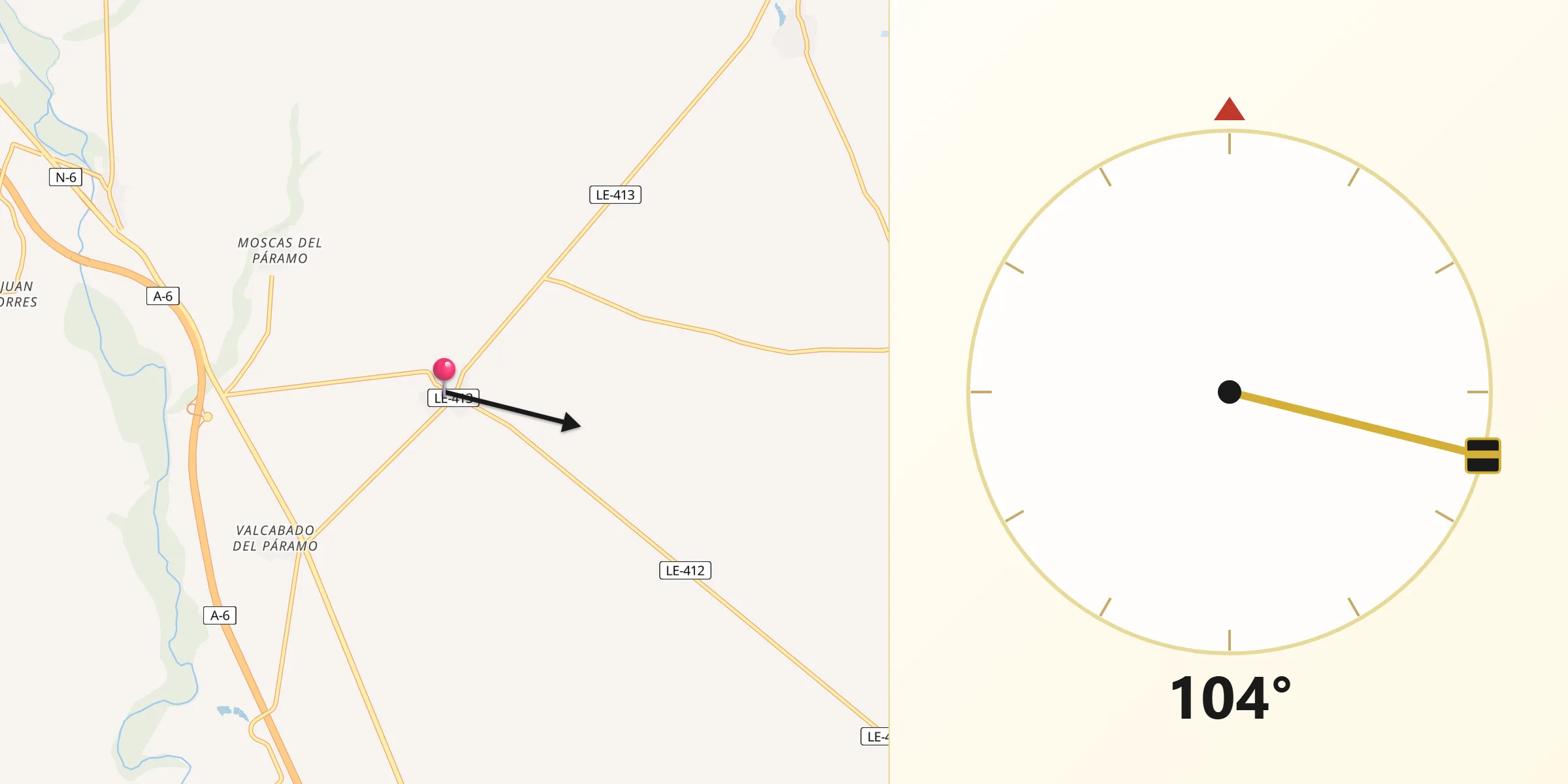 Dirección de la Qibla desde Roperuelos del Páramo