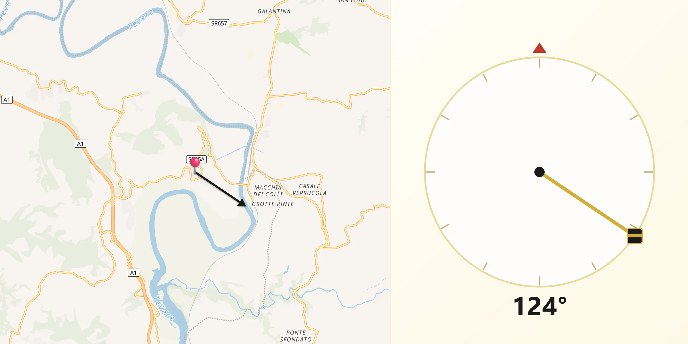 Direzione della Qibla da Torrita Tiberina