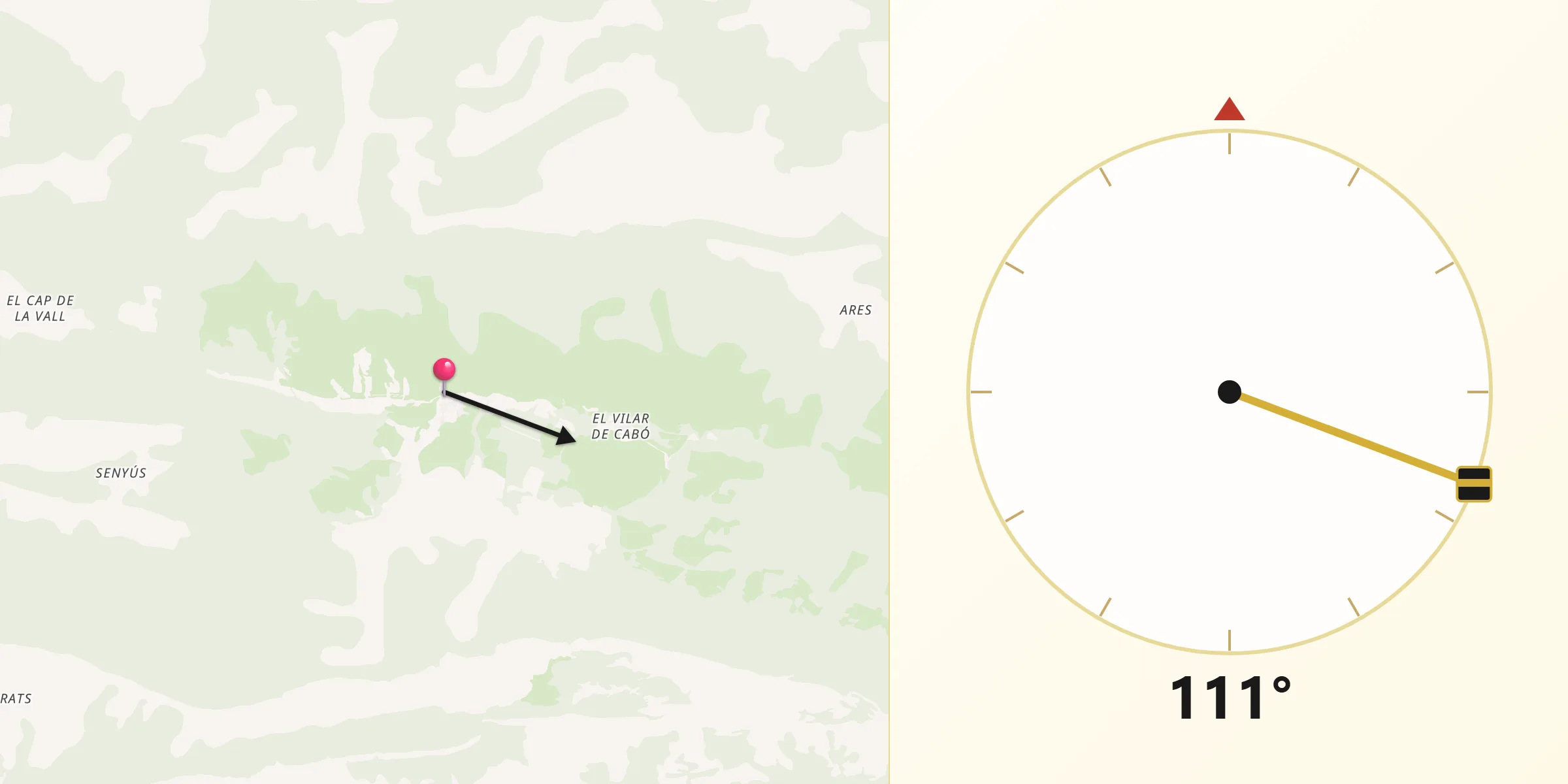 Dirección de la Qibla desde Cabó