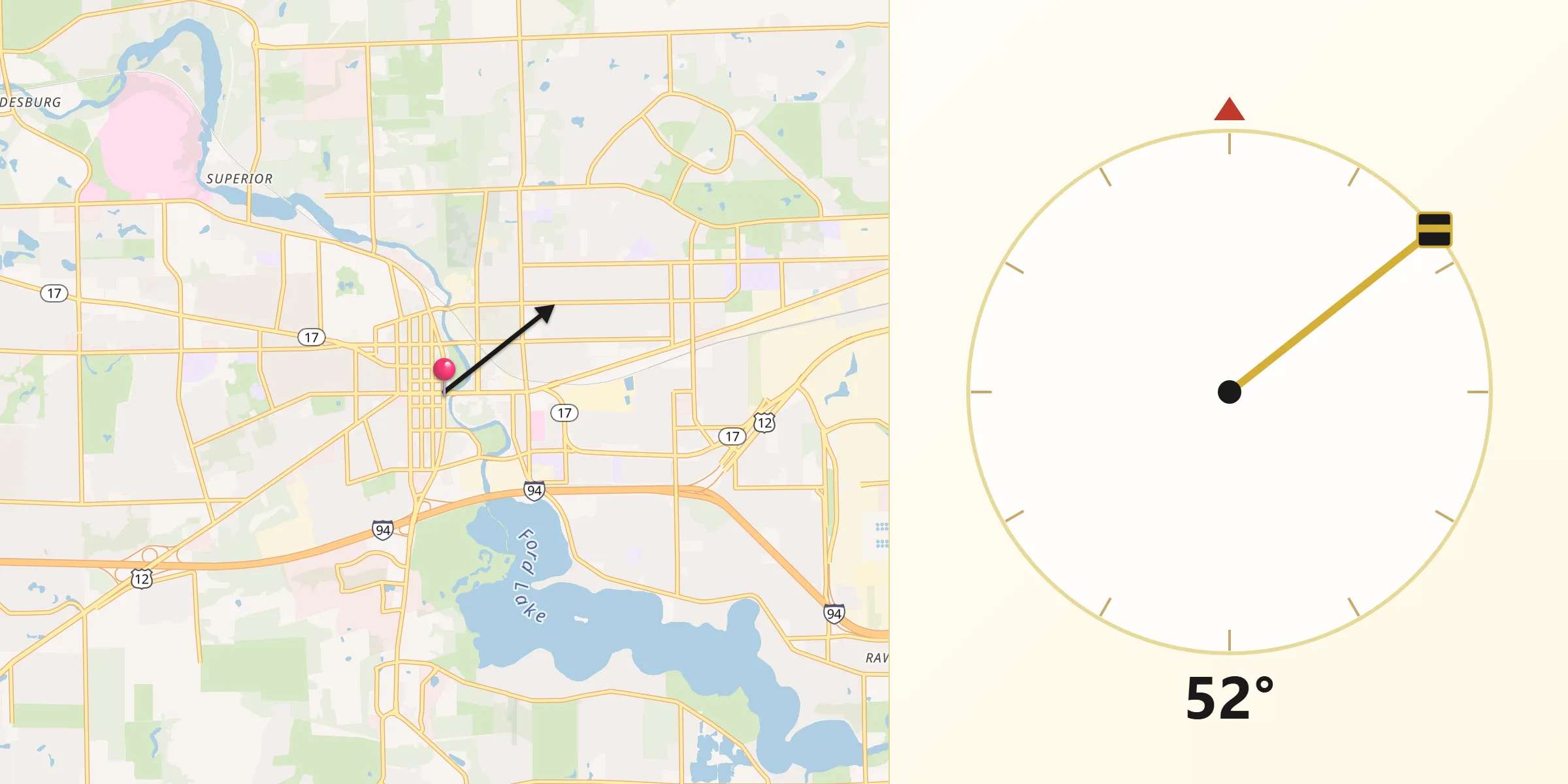 Qibla Direction from Ypsilanti