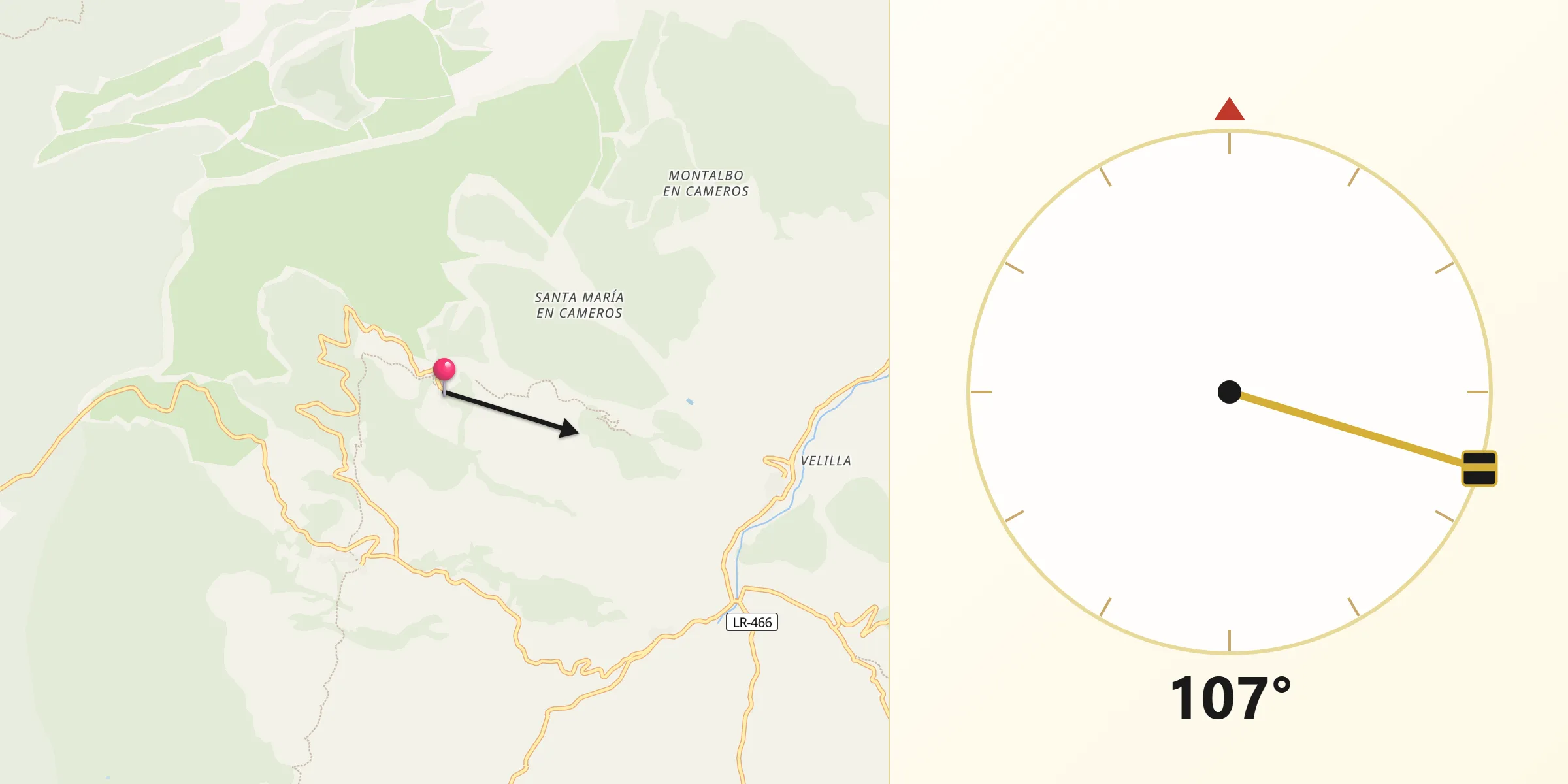 Dirección de la Qibla desde Torre en Cameros