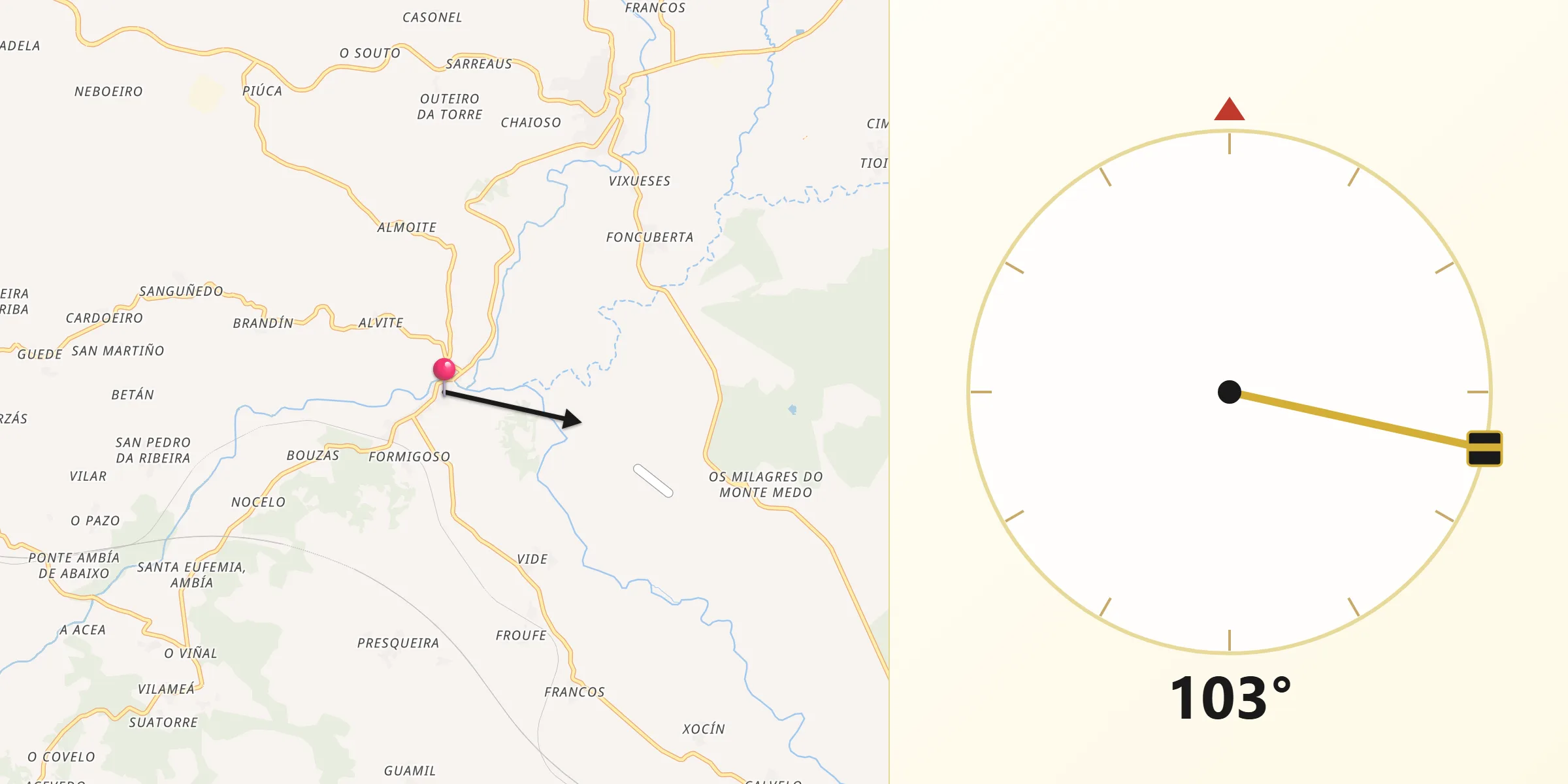 Dirección de la Qibla desde Baños de Molgas