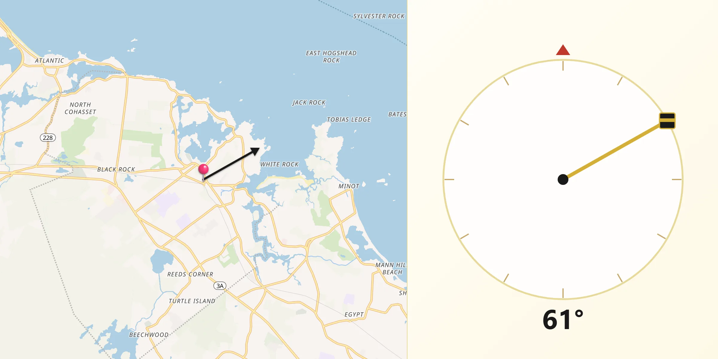 Qibla Direction from Cohasset