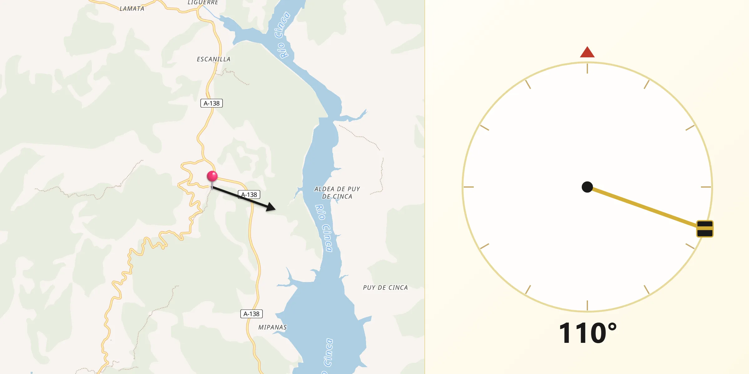 Dirección de la Qibla desde Abizanda