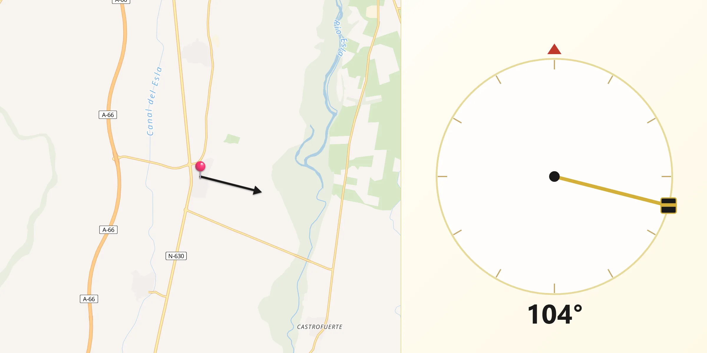 Dirección de la Qibla desde Toral de los Guzmanes