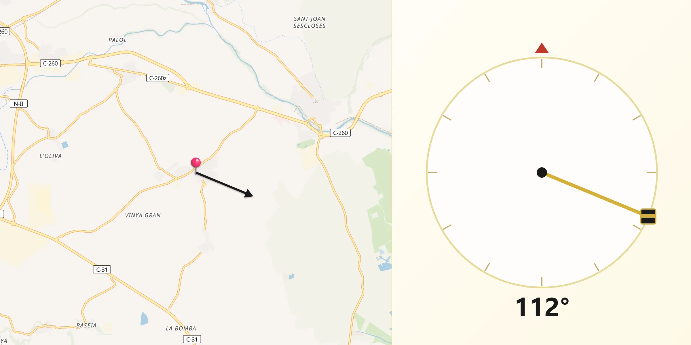 Dirección de la Qibla desde Fortià