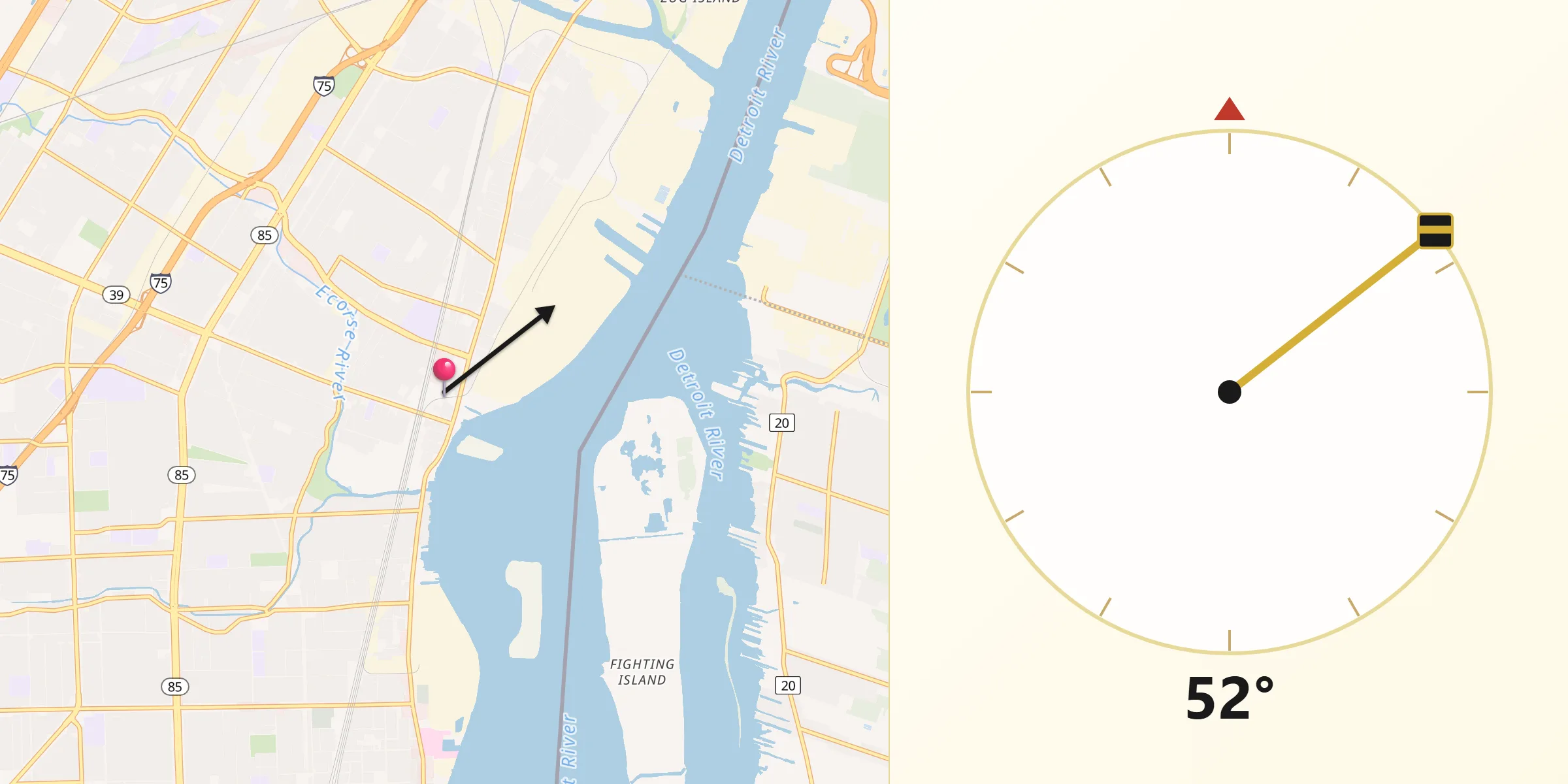 Qibla Direction from Ecorse