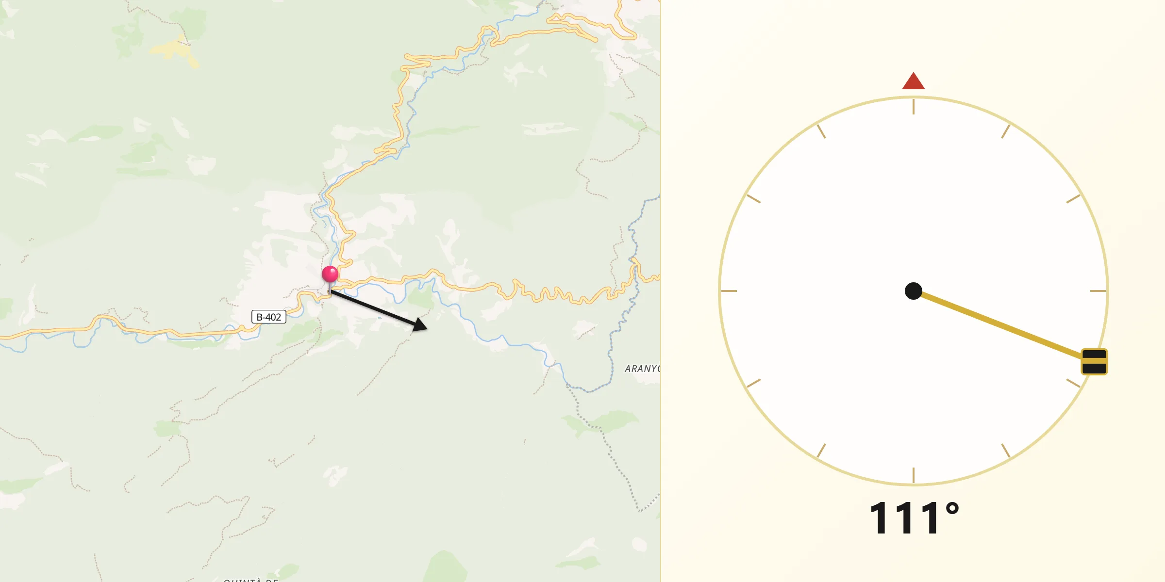 Dirección de la Qibla desde La Pobla de Lillet