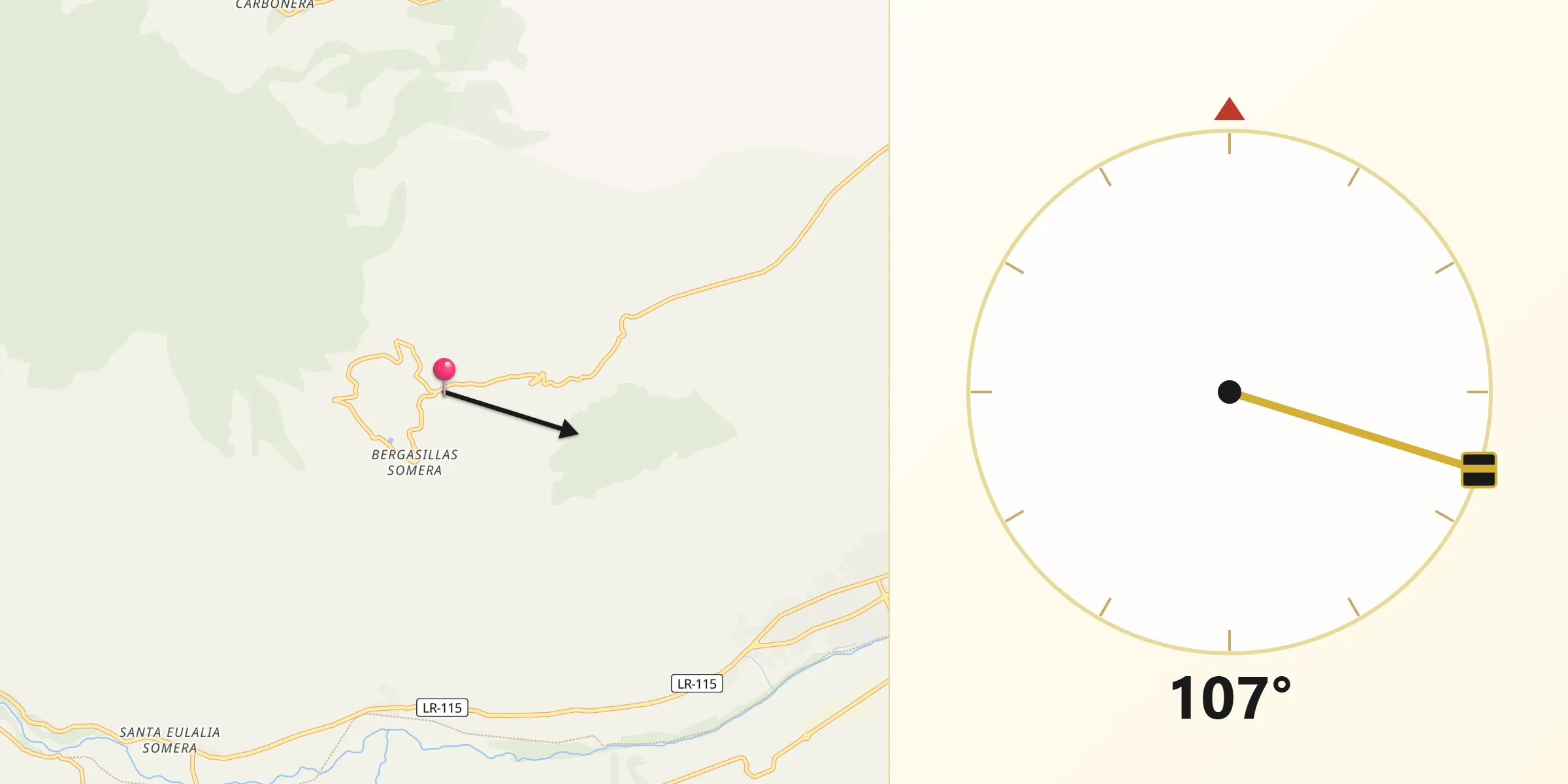 Dirección de la Qibla desde Bergasillas Bajera