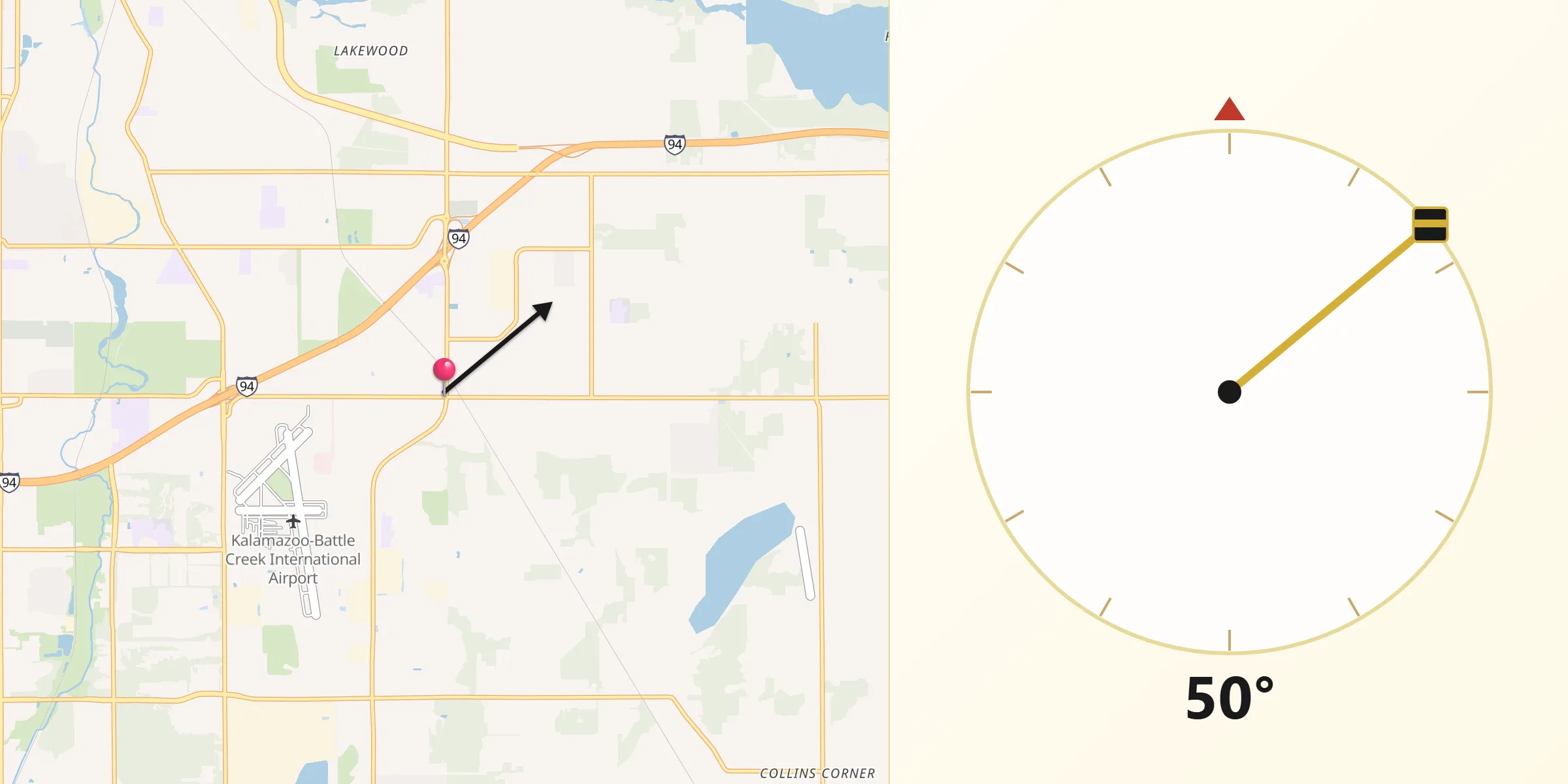 Qibla Direction from Kalamazoo County