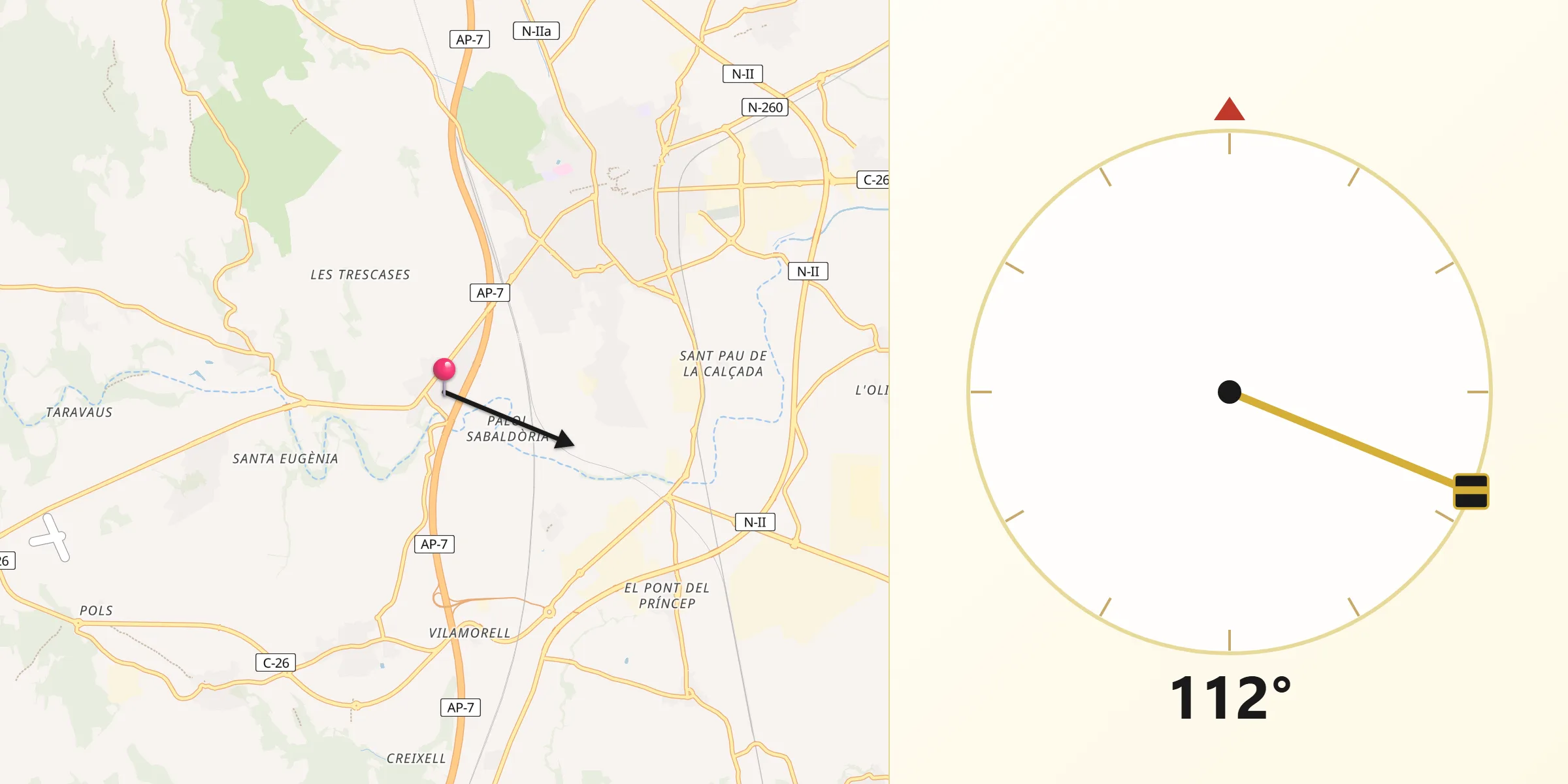 Dirección de la Qibla desde Vilafant