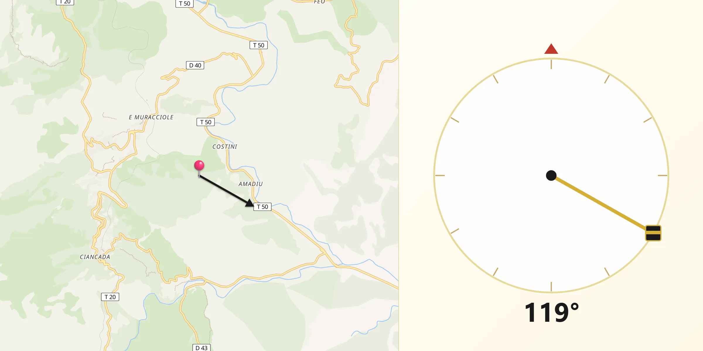 Direction vers la Qibla depuis Focicchia
