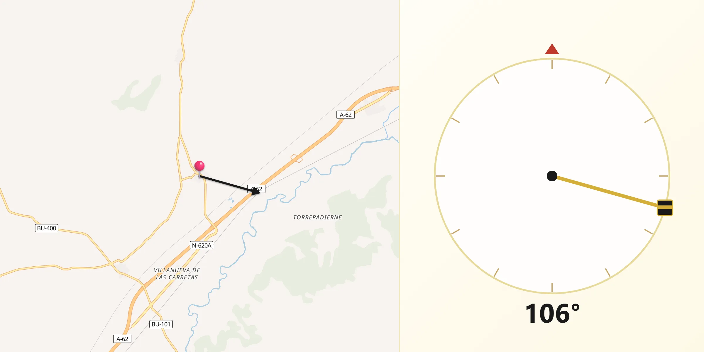 Dirección de la Qibla desde Villaldemiro