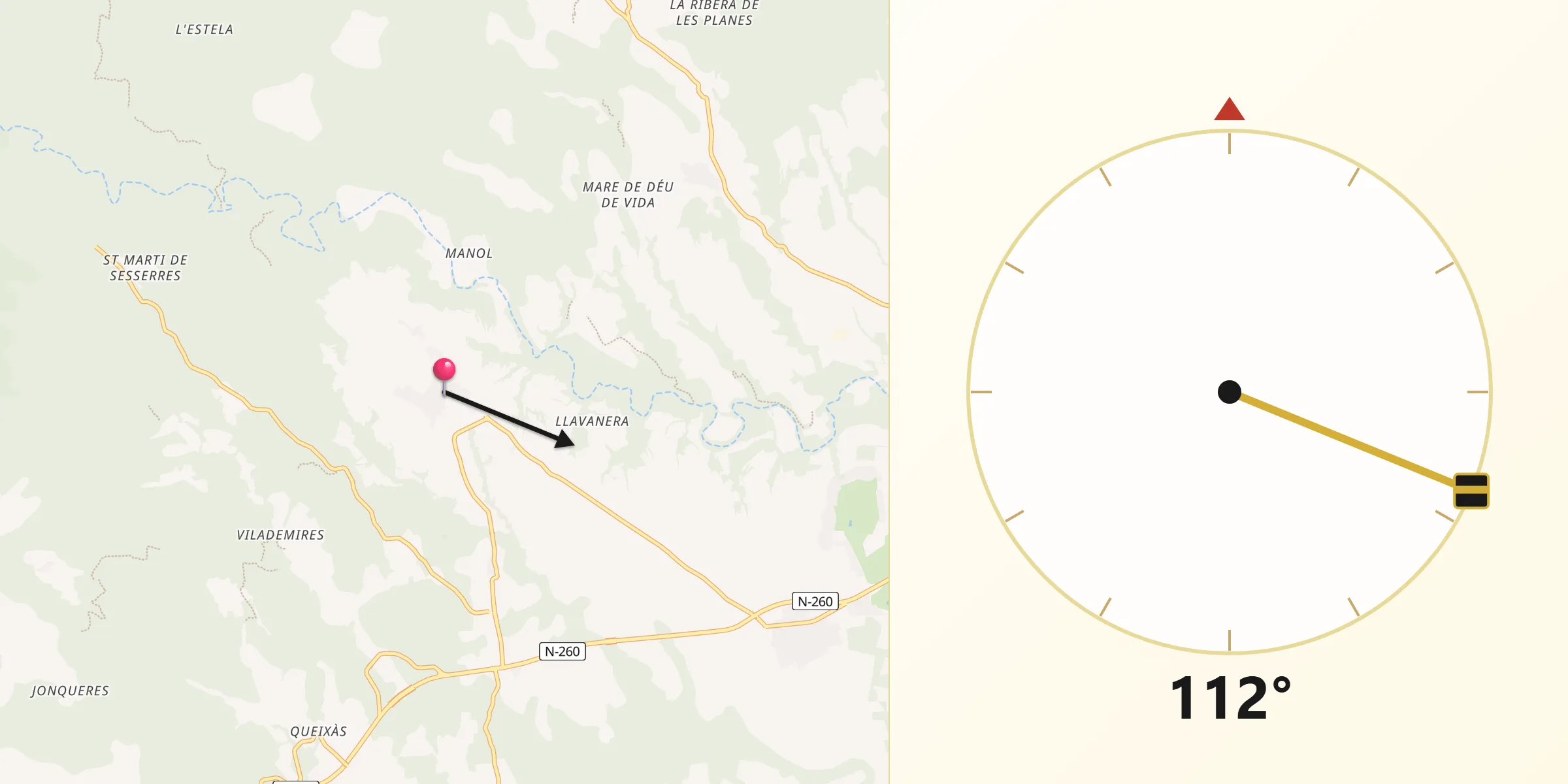 Dirección de la Qibla desde Lladó