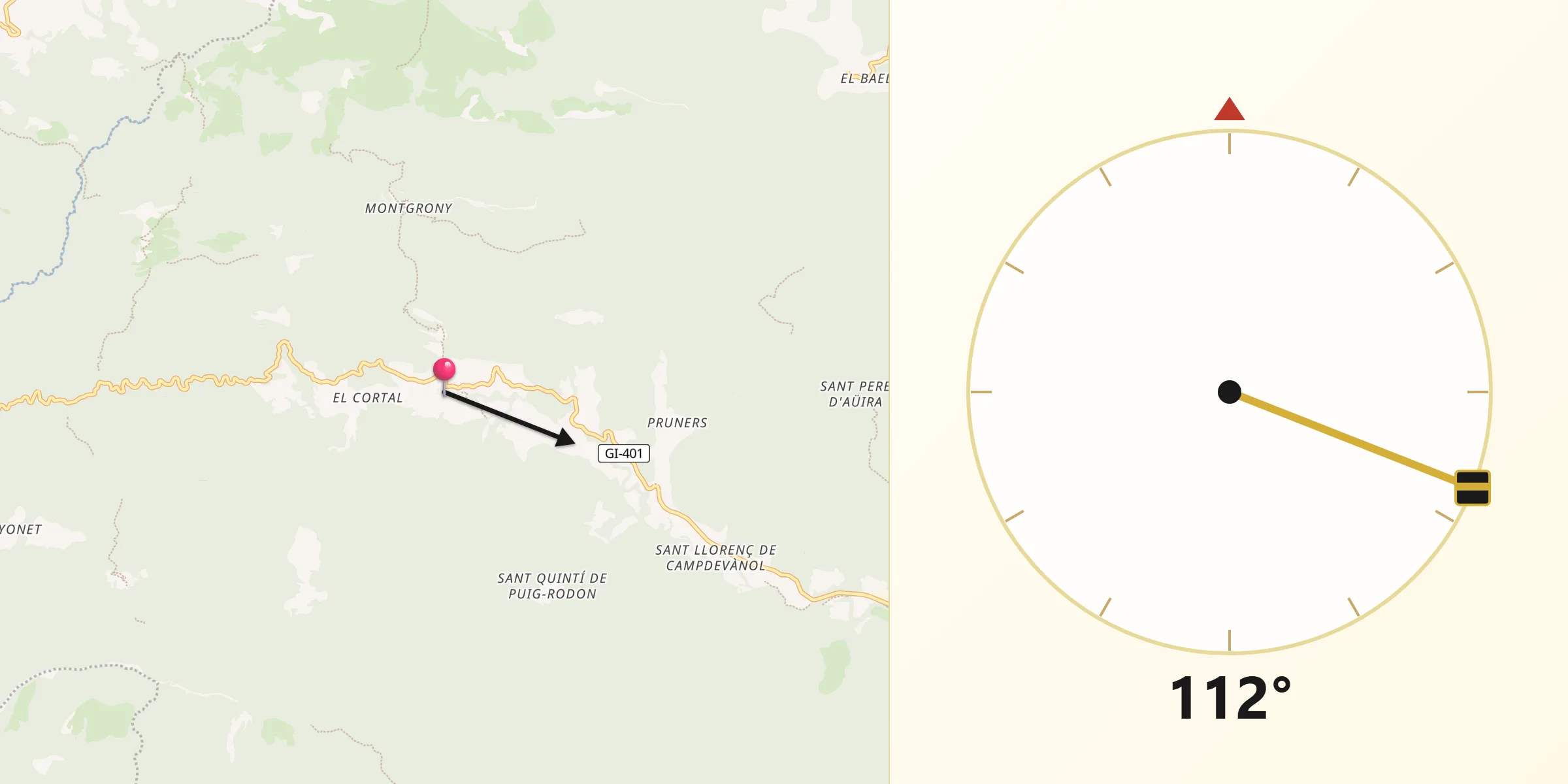 Dirección de la Qibla desde Gombrèn