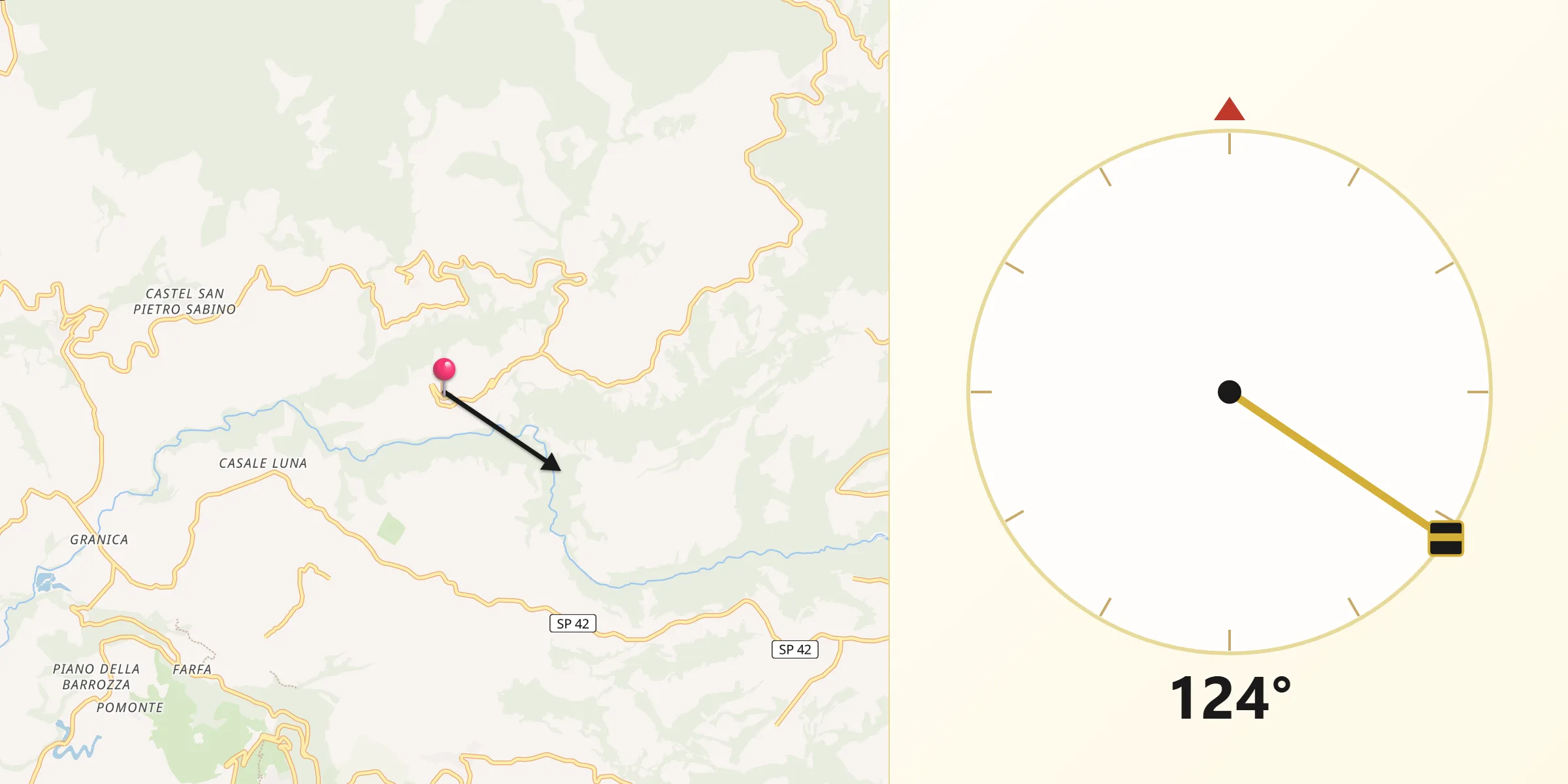Direzione della Qibla da Mompeo