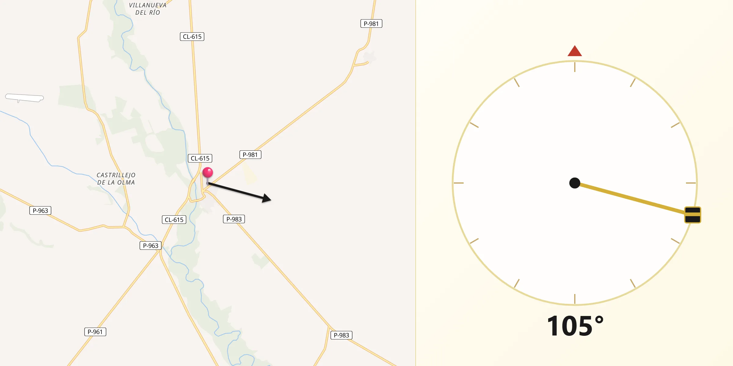 Dirección de la Qibla desde Villoldo