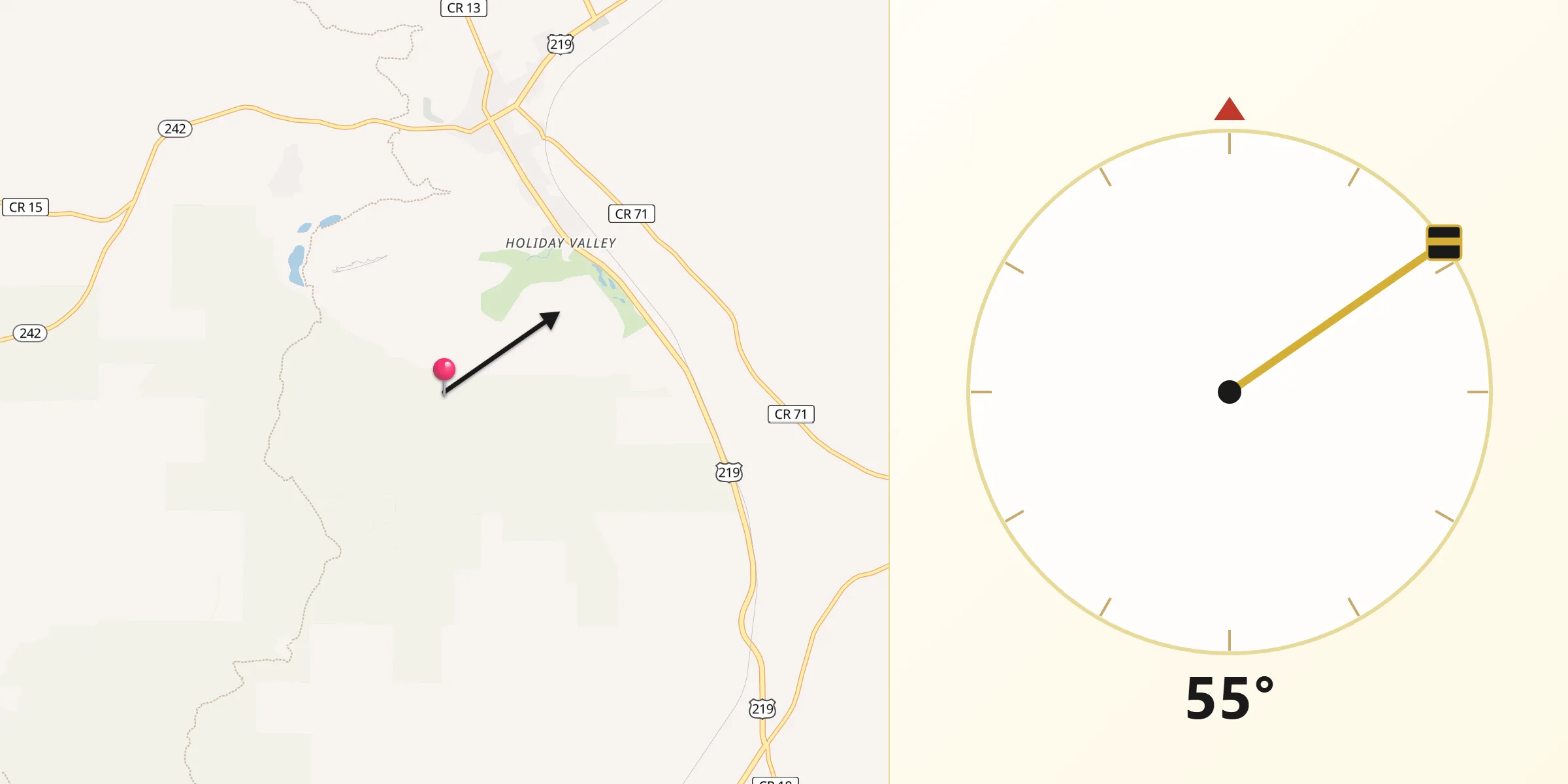 Qibla Direction from Cattaraugus