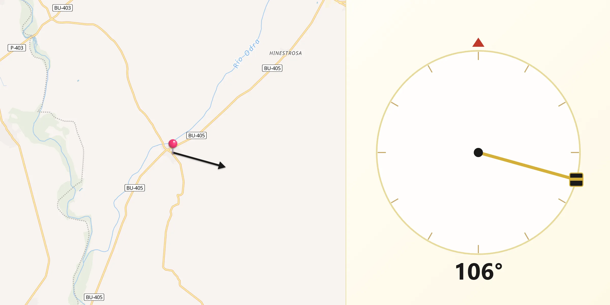 Dirección de la Qibla desde Pedrosa del Príncipe