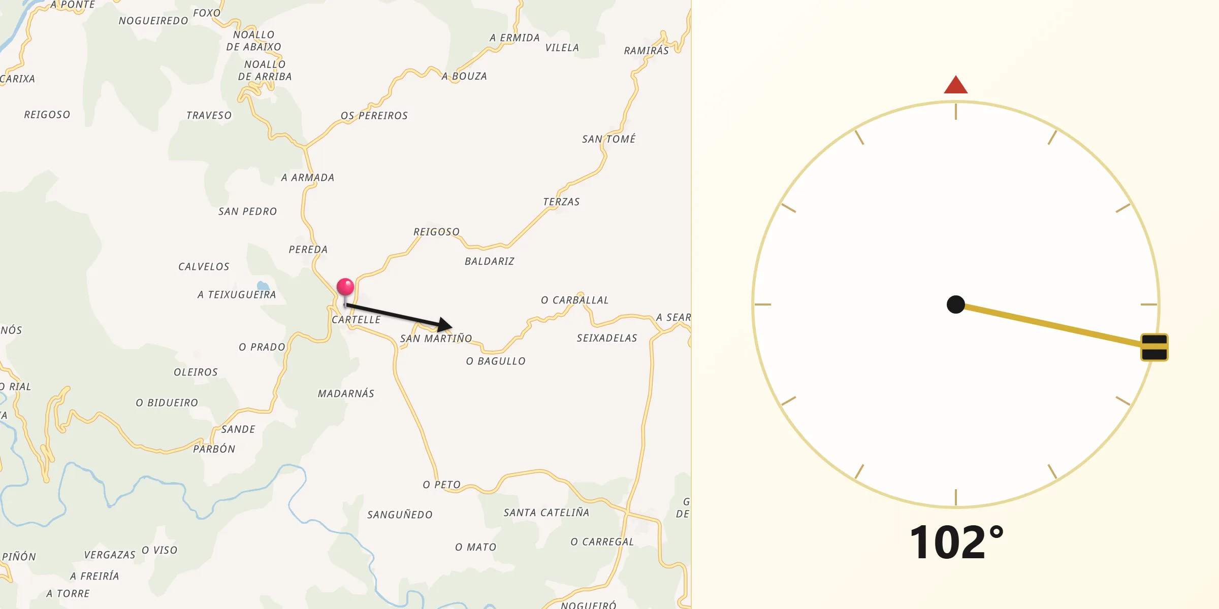 Dirección de la Qibla desde Cartelle
