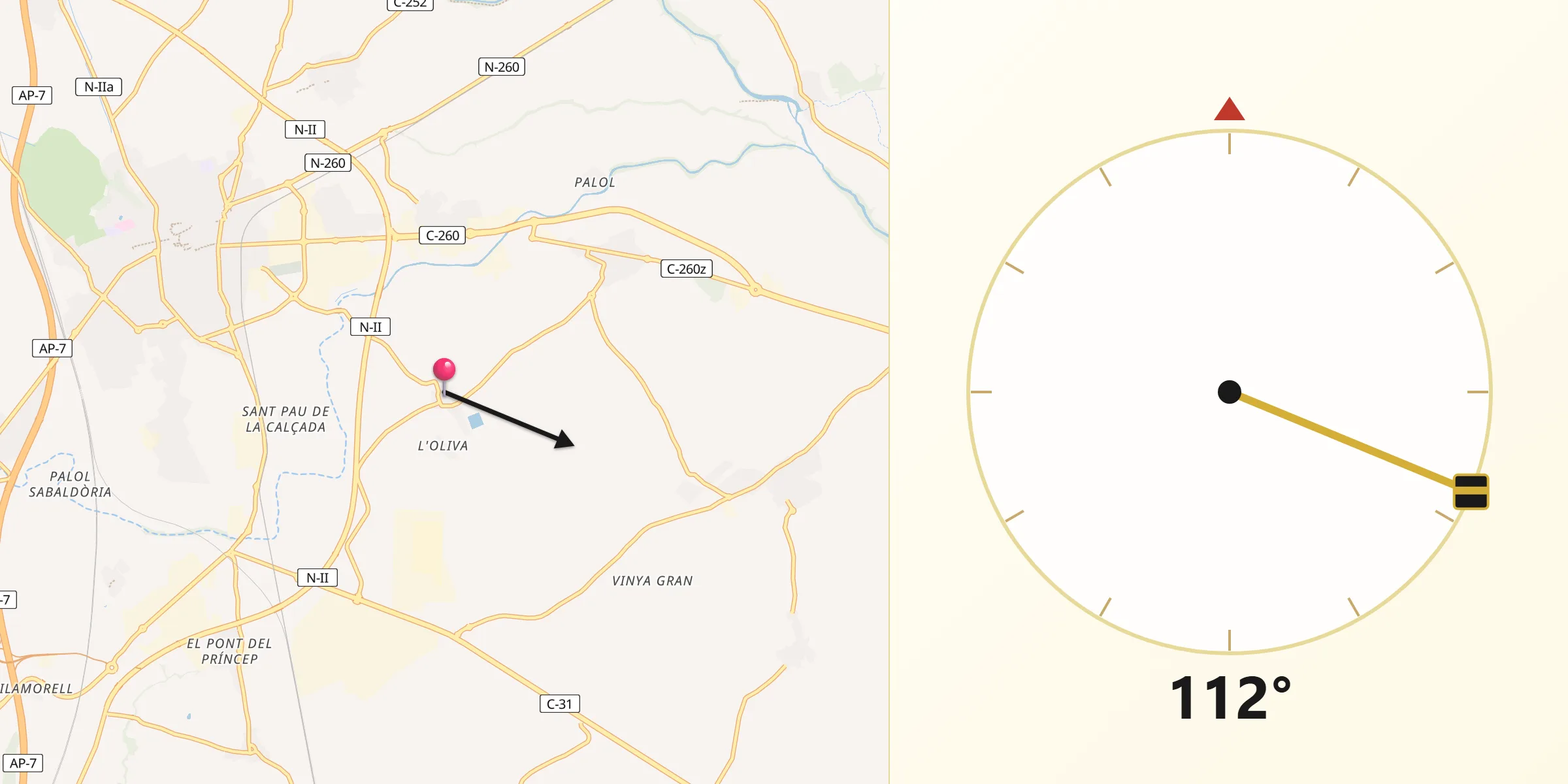 Dirección de la Qibla desde El Far d'Empordà