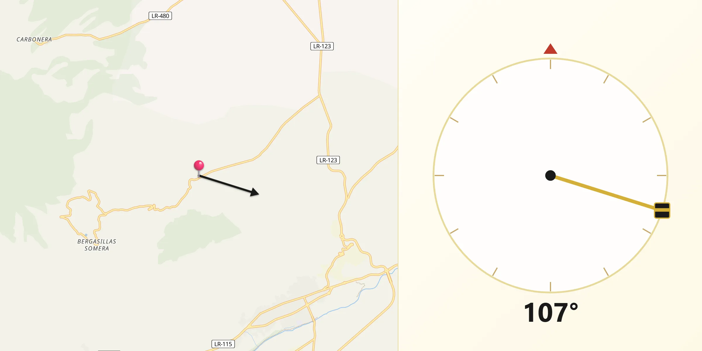 Dirección de la Qibla desde Bergasa