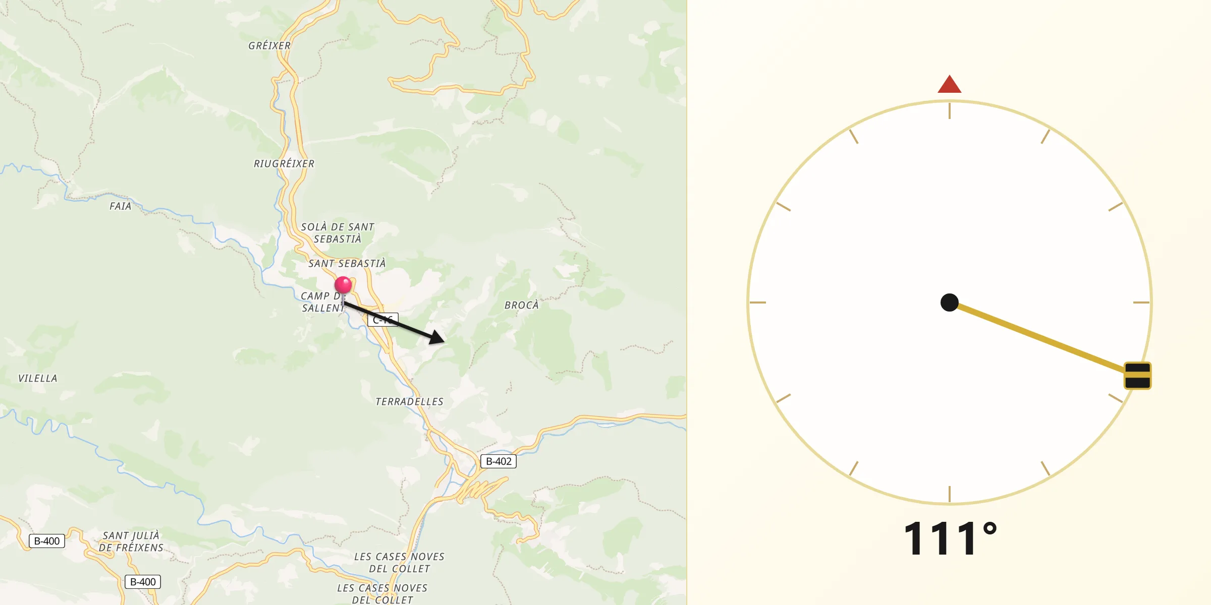Dirección de la Qibla desde Bagà