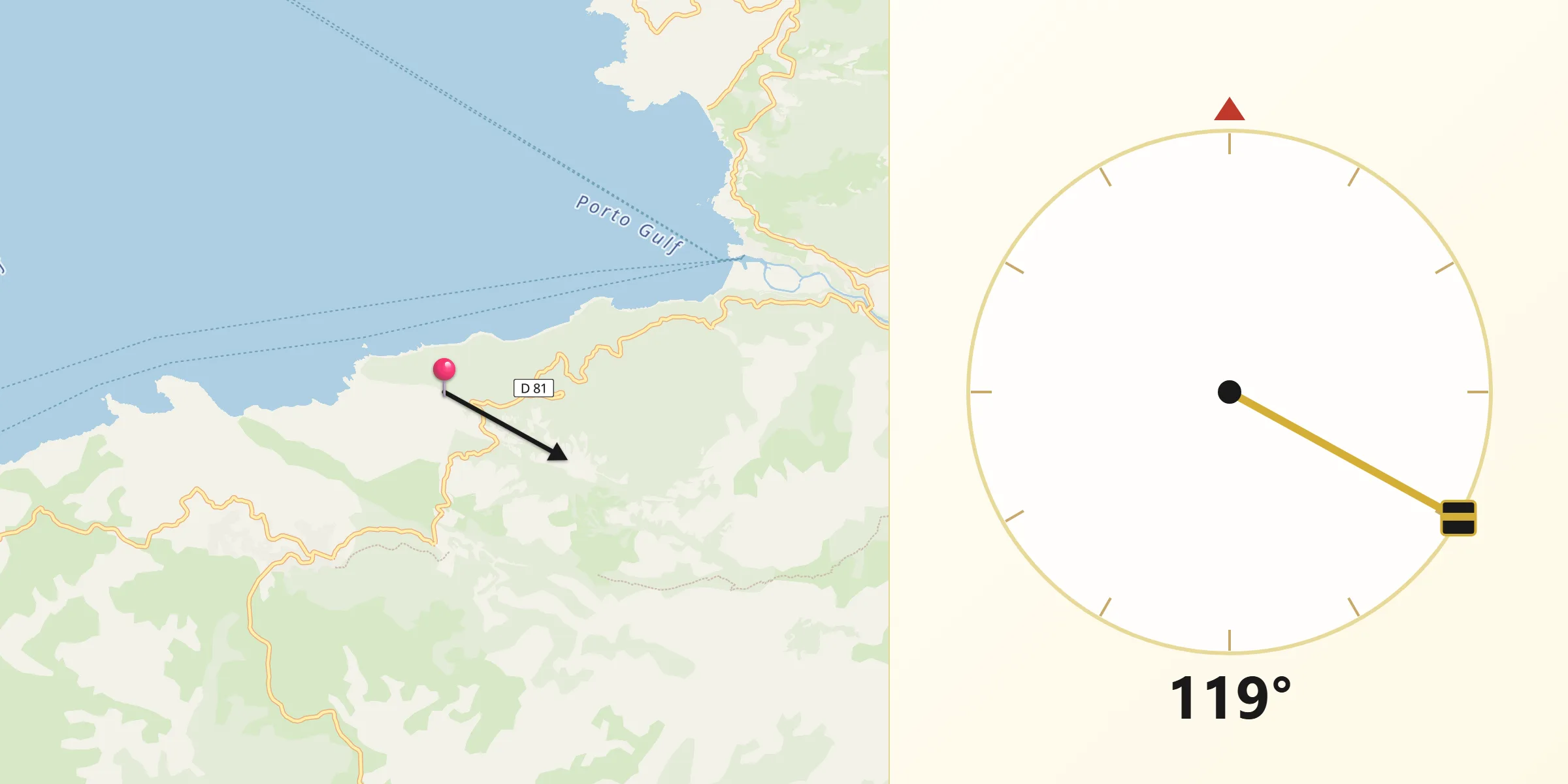 Direction vers la Qibla depuis Ota