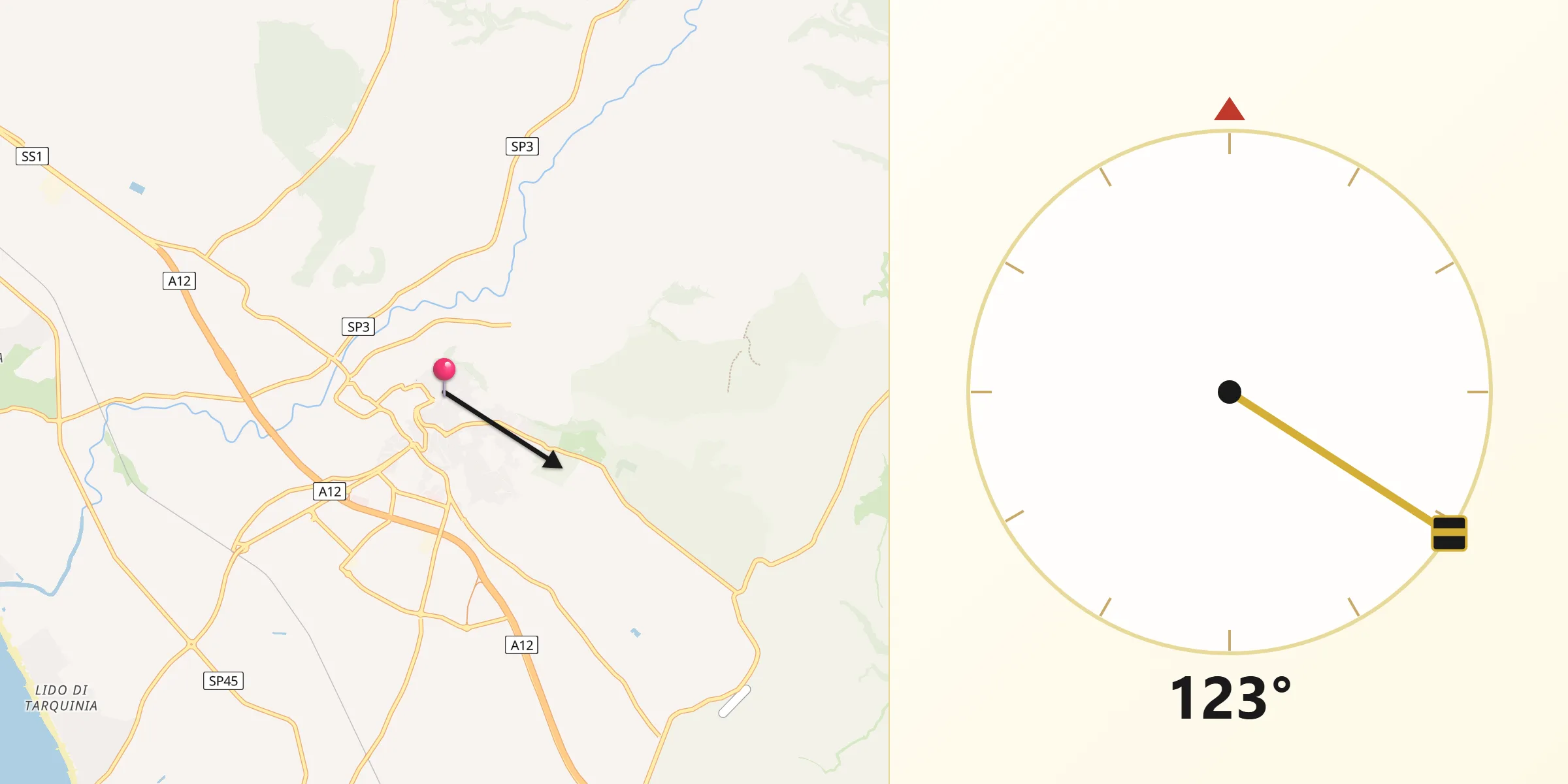 Direzione della Qibla da Tarquinia