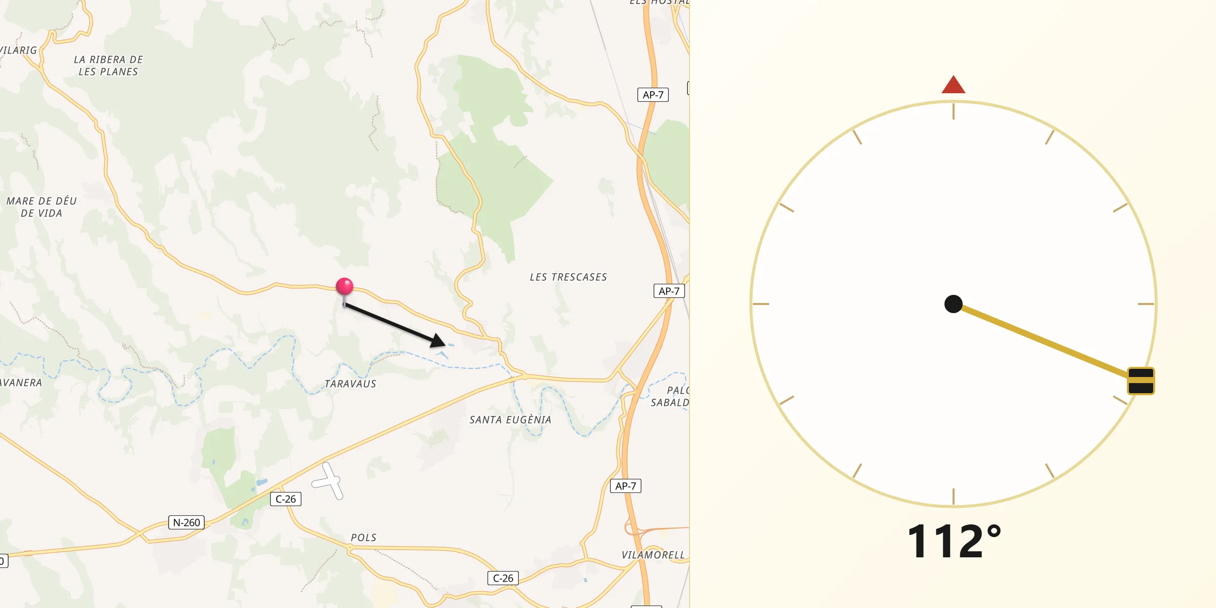 Dirección de la Qibla desde Vilanant