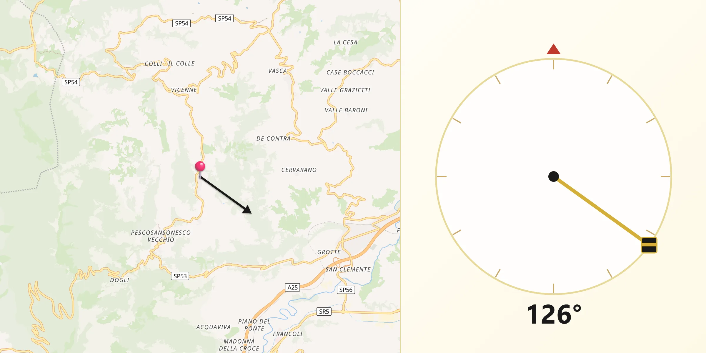 Direzione della Qibla da Pescosansonesco Nuovo