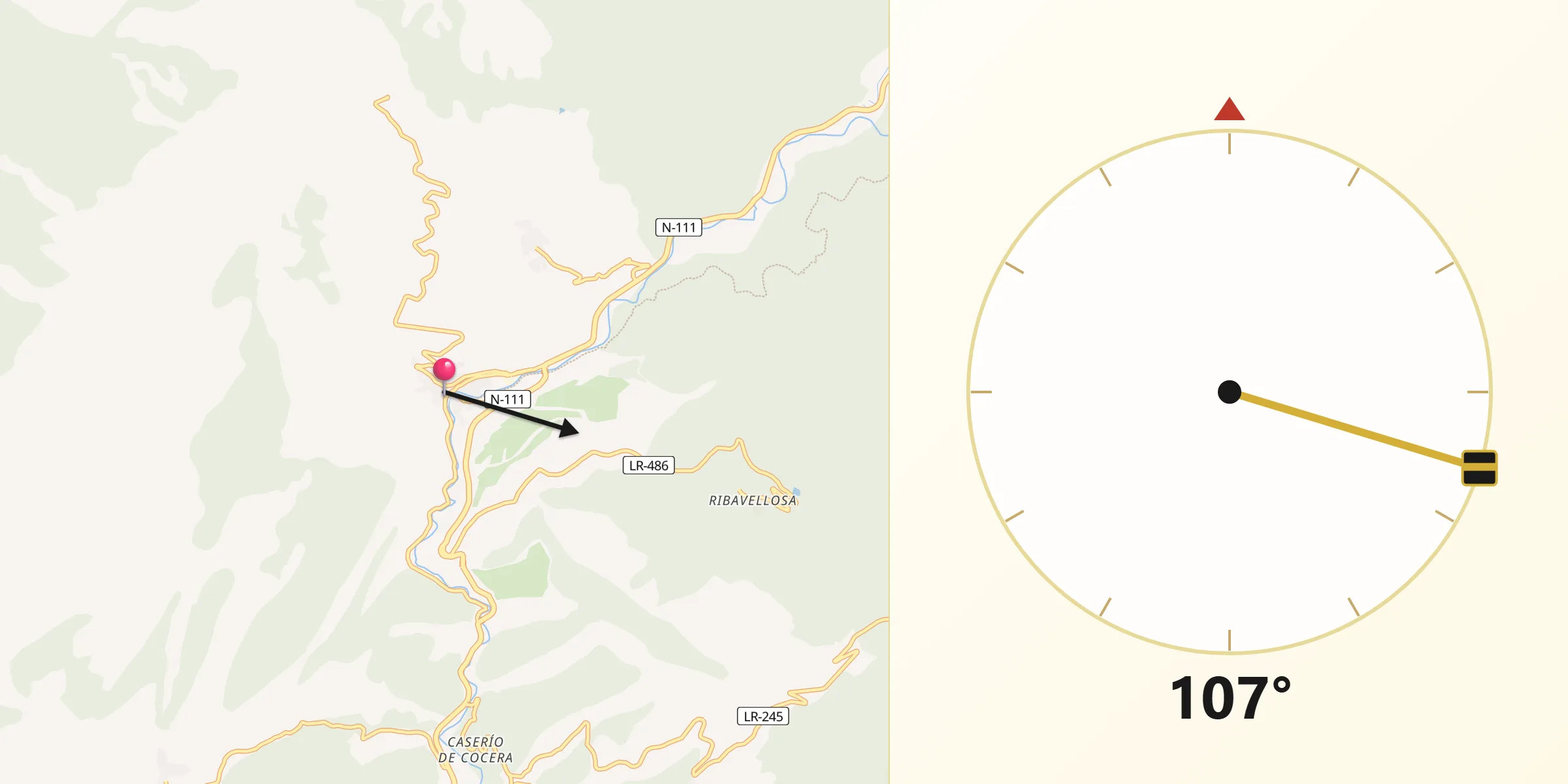 Dirección de la Qibla desde Torrecilla en Cameros