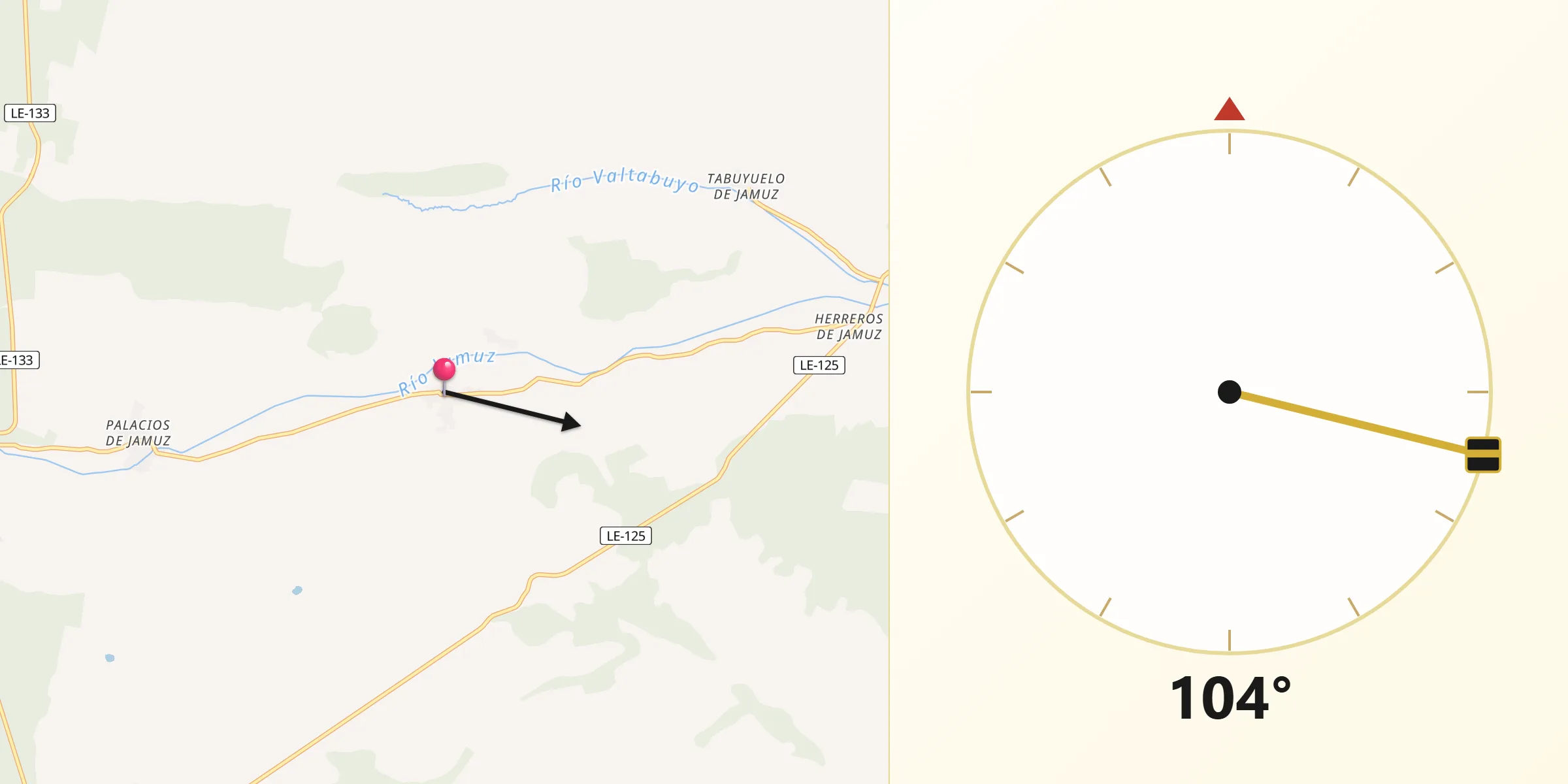 Dirección de la Qibla desde Quintana y Congosto