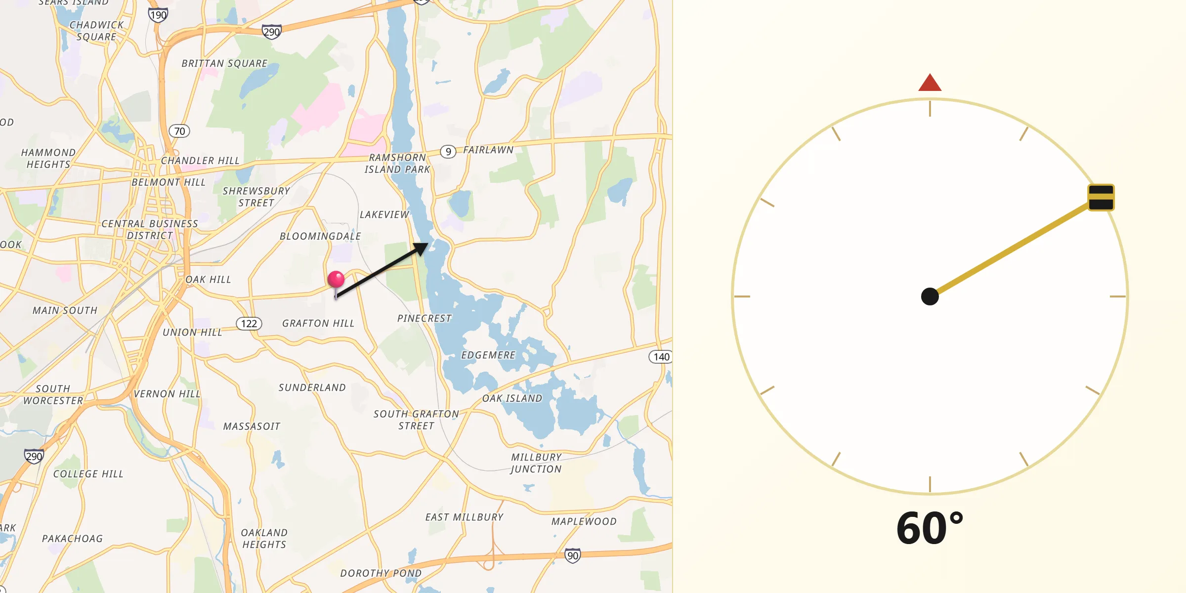 Qibla Direction from Hamilton Worcester