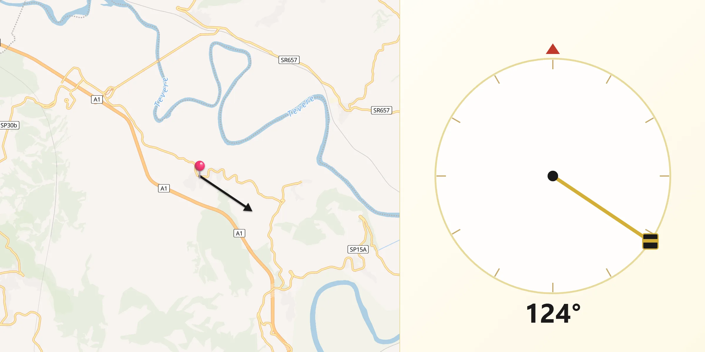 Direzione della Qibla da Ponzano Romano