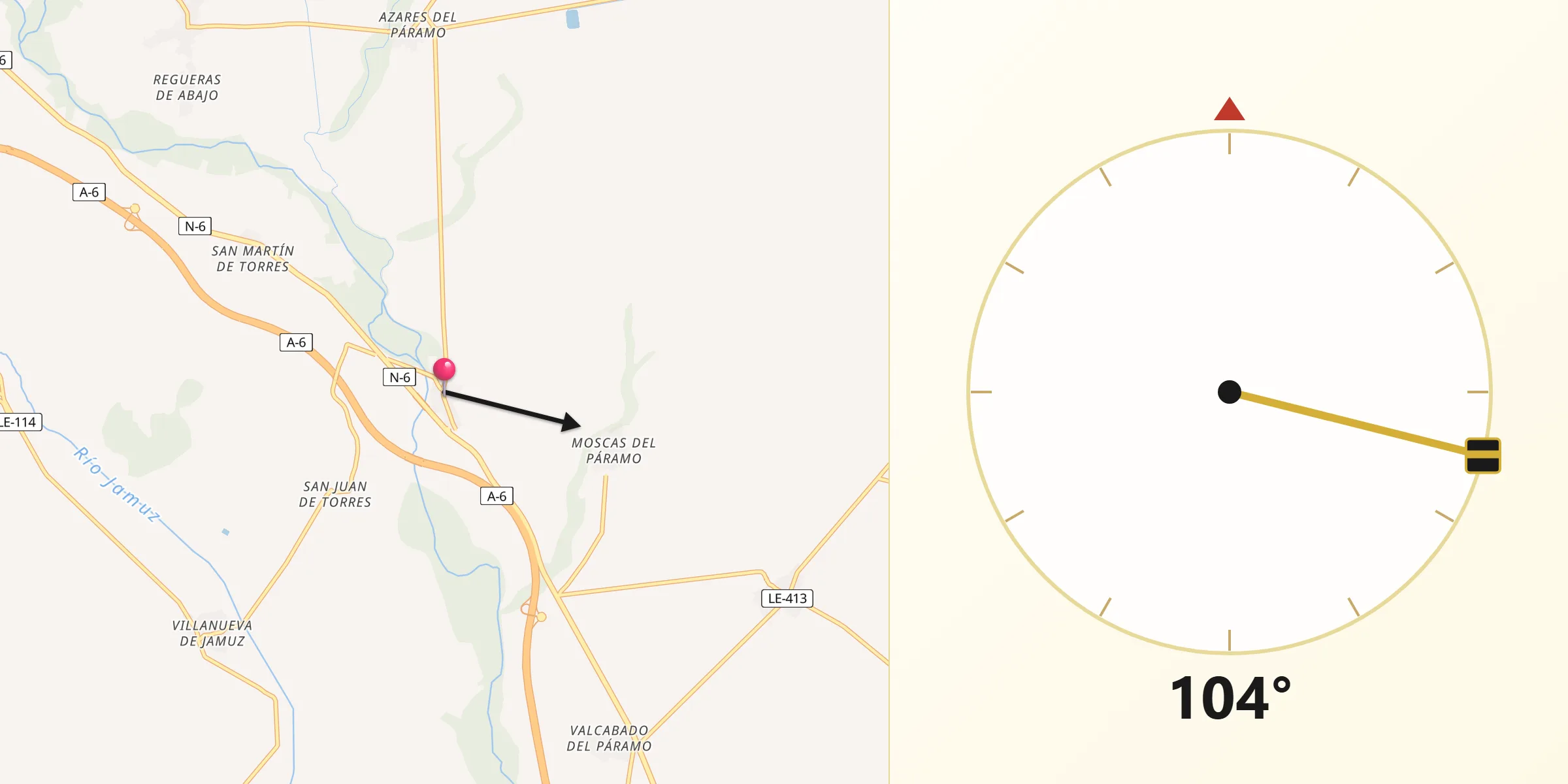 Dirección de la Qibla desde Cebrones del Río