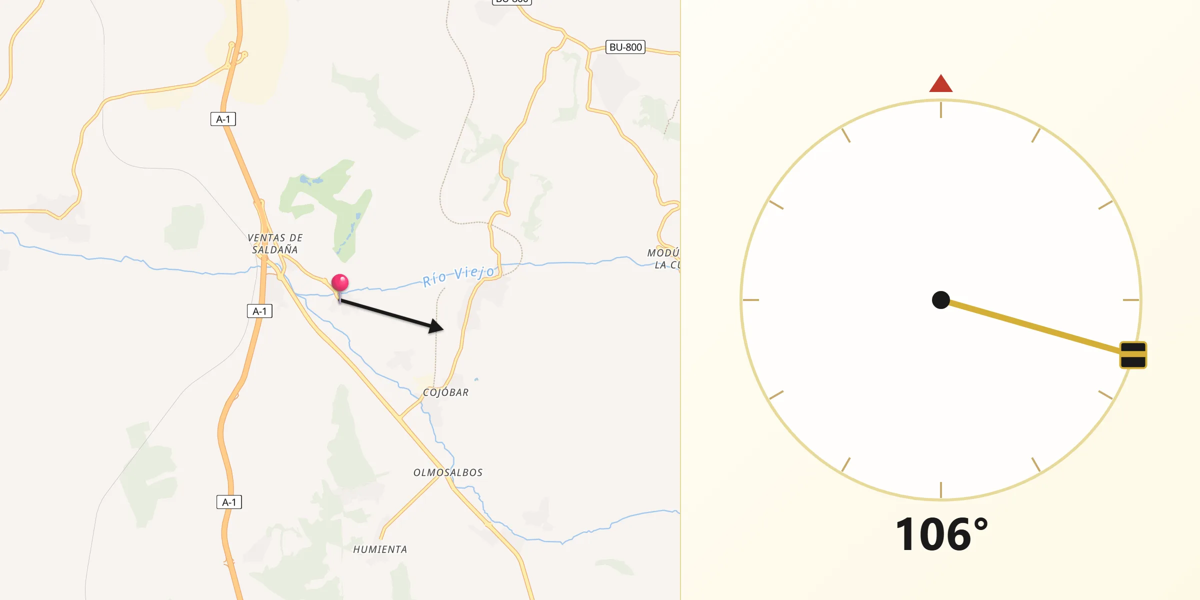 Dirección de la Qibla desde Sarracín